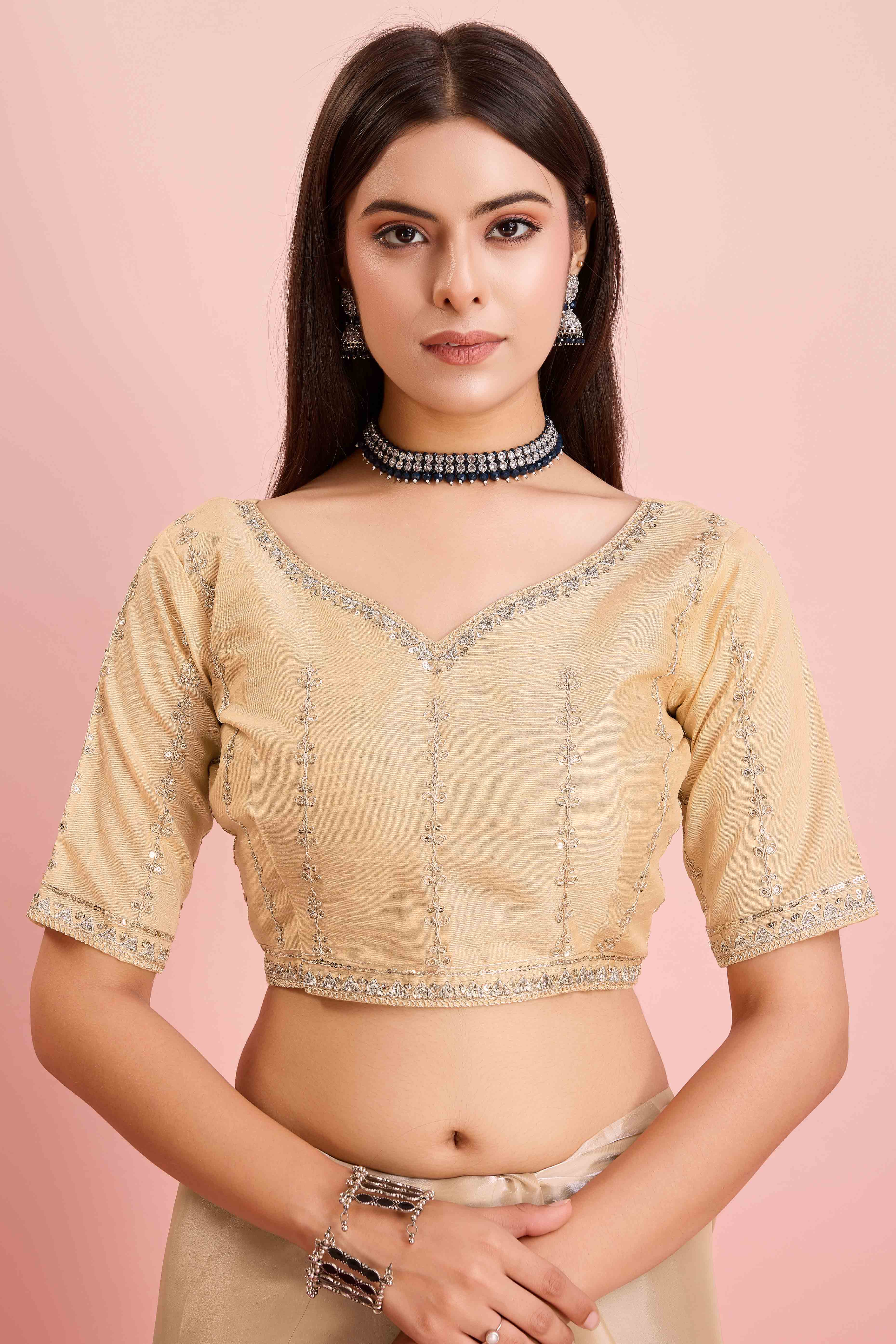 Cream Solid With Floral Sequins Embroidered Jimmy Choo Tissue Saree