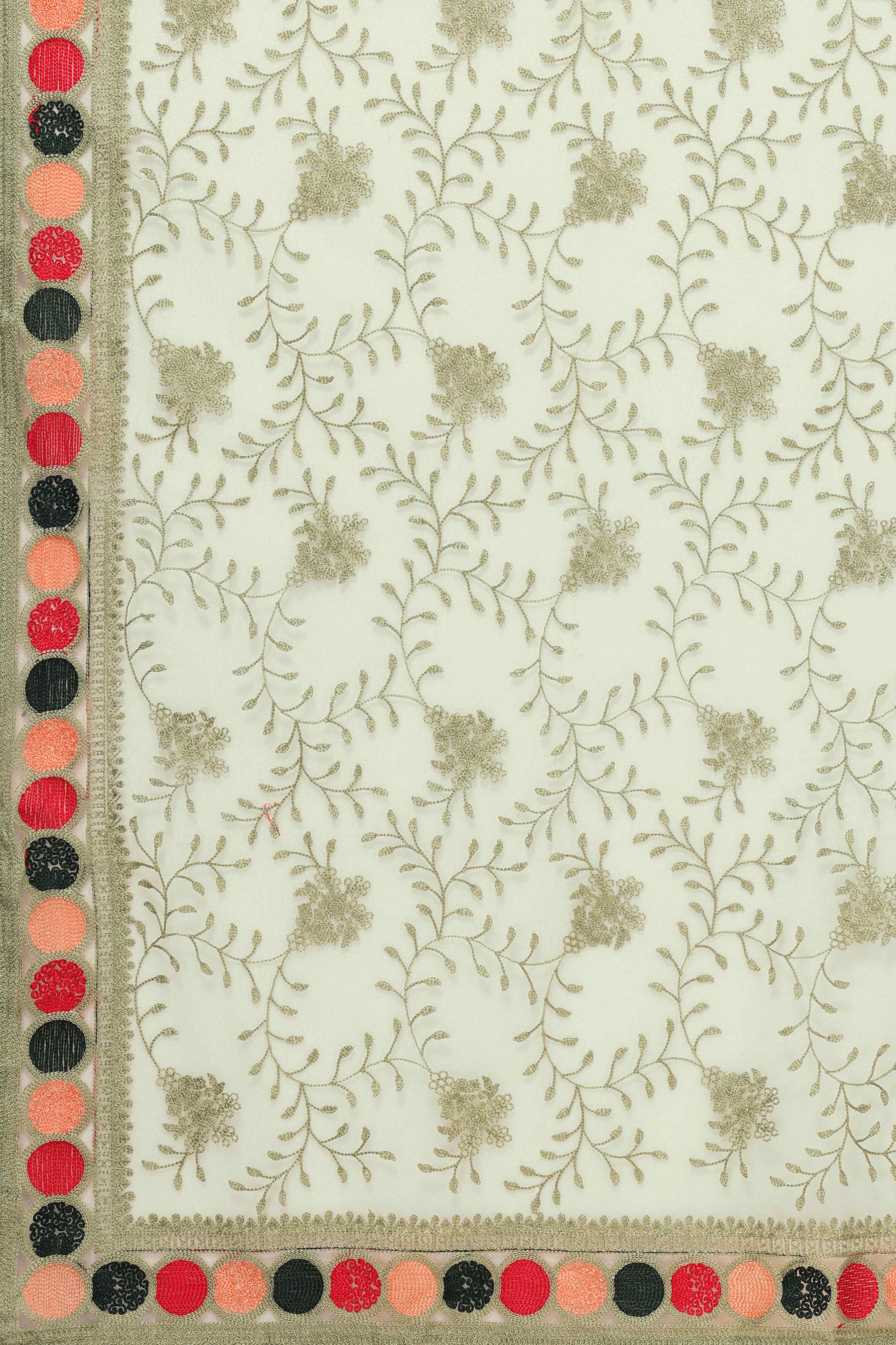 Green Floral Embroidered Net Saree