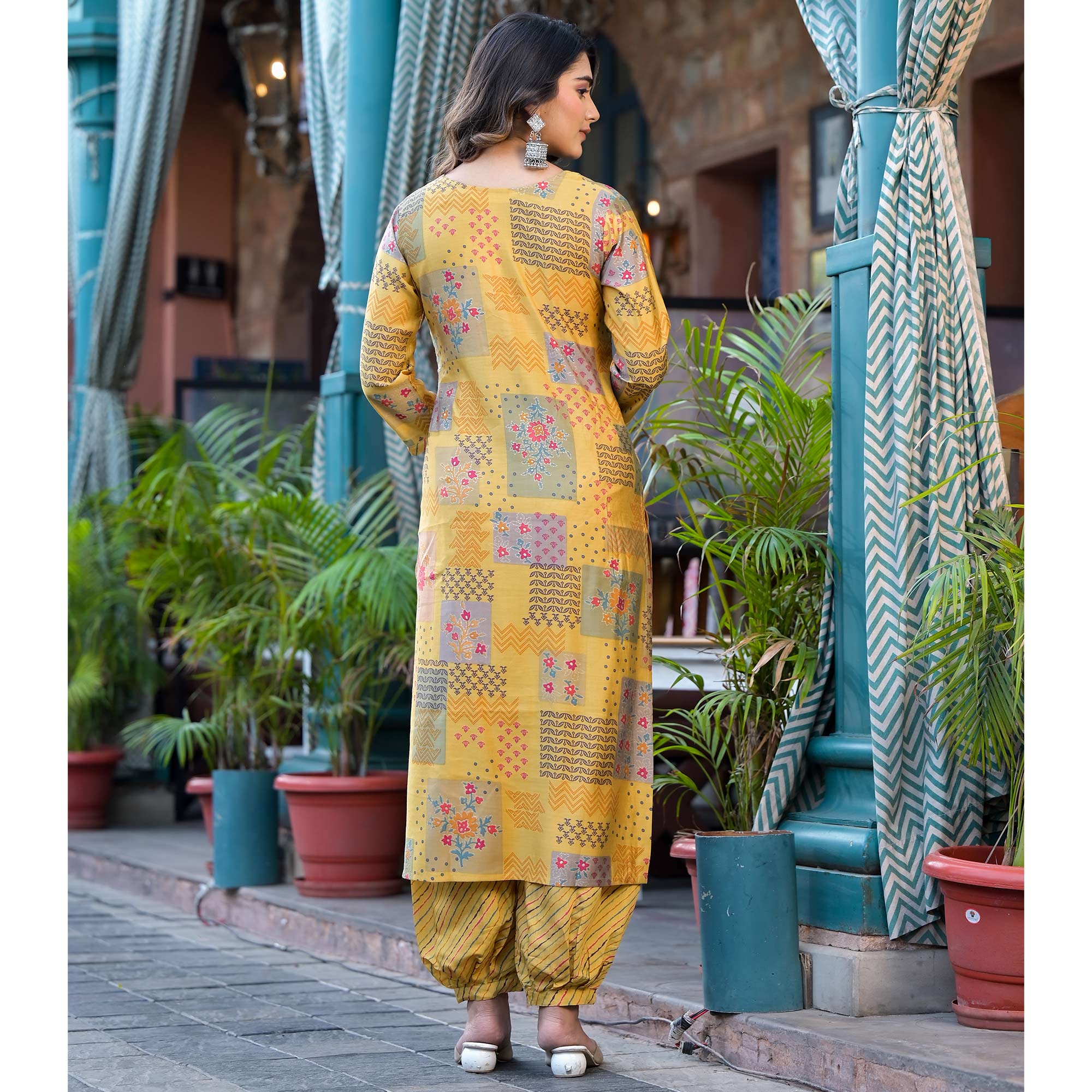 Yellow Digital Printed Chanderi Silk Salwar Suit
