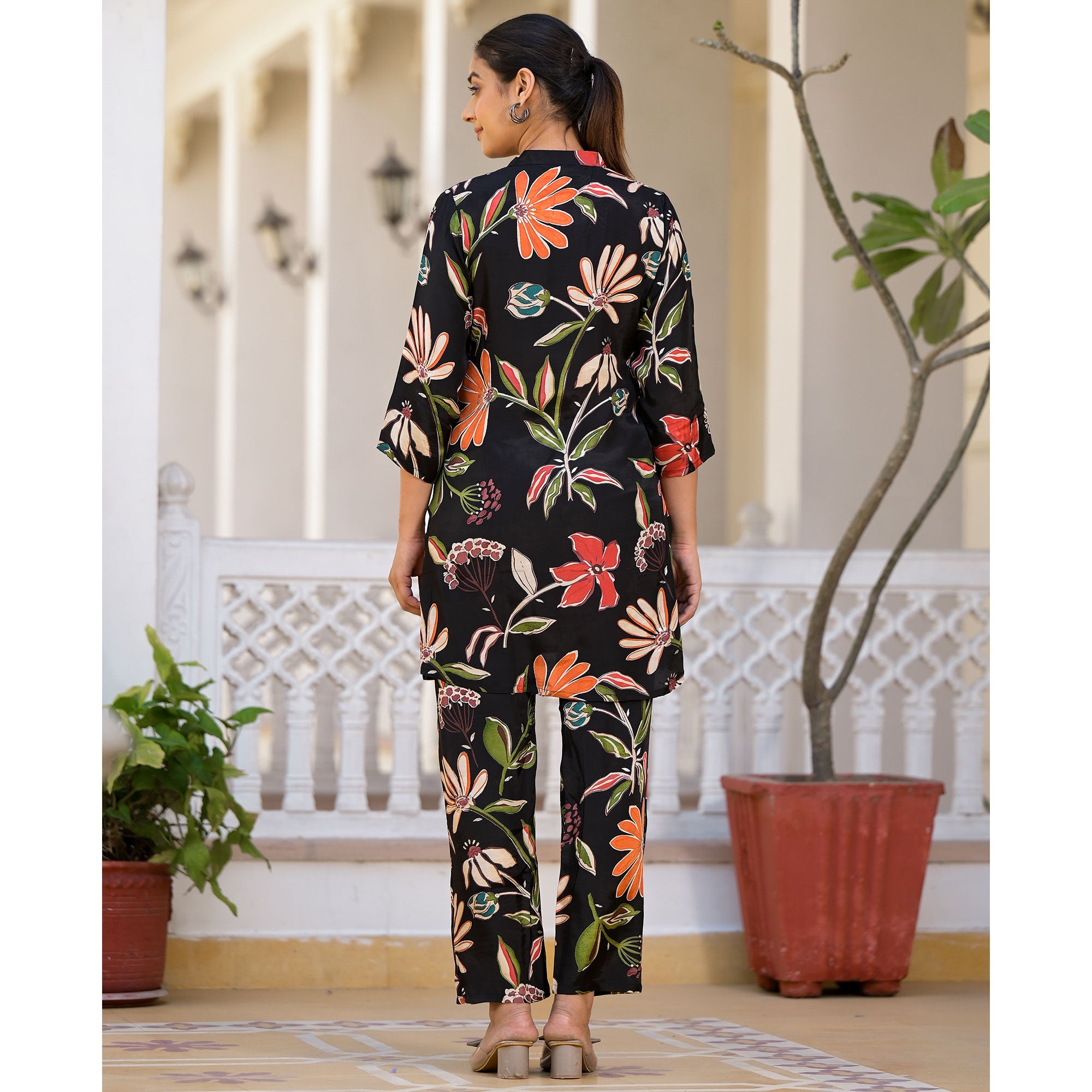 Black Floral Printed Muslin Co Ord Set