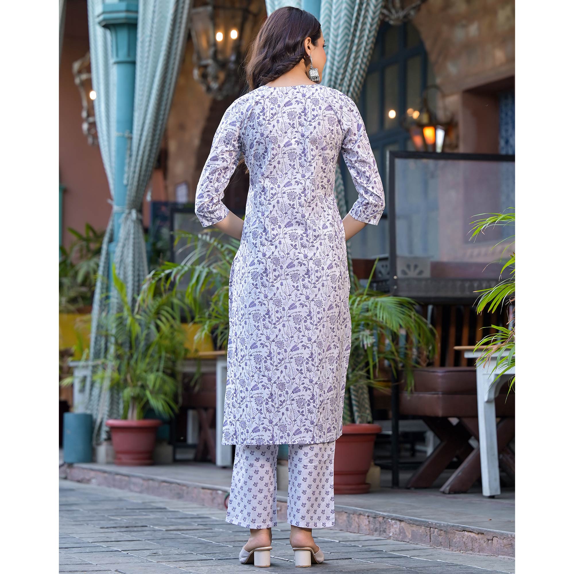 White Floral Printed Pure Cotton Straight Salwar Suit