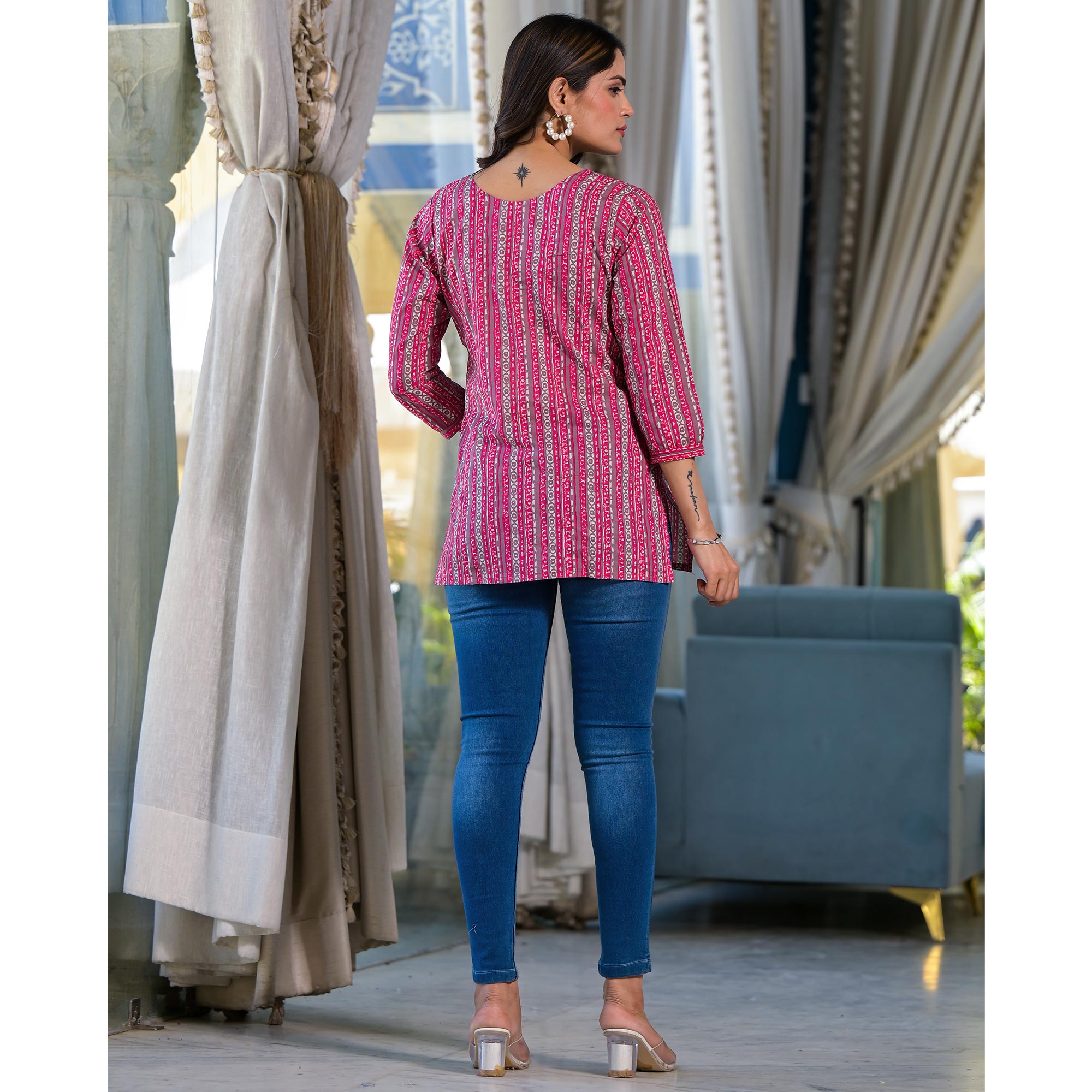 Pink Printed Pure Cotton Top