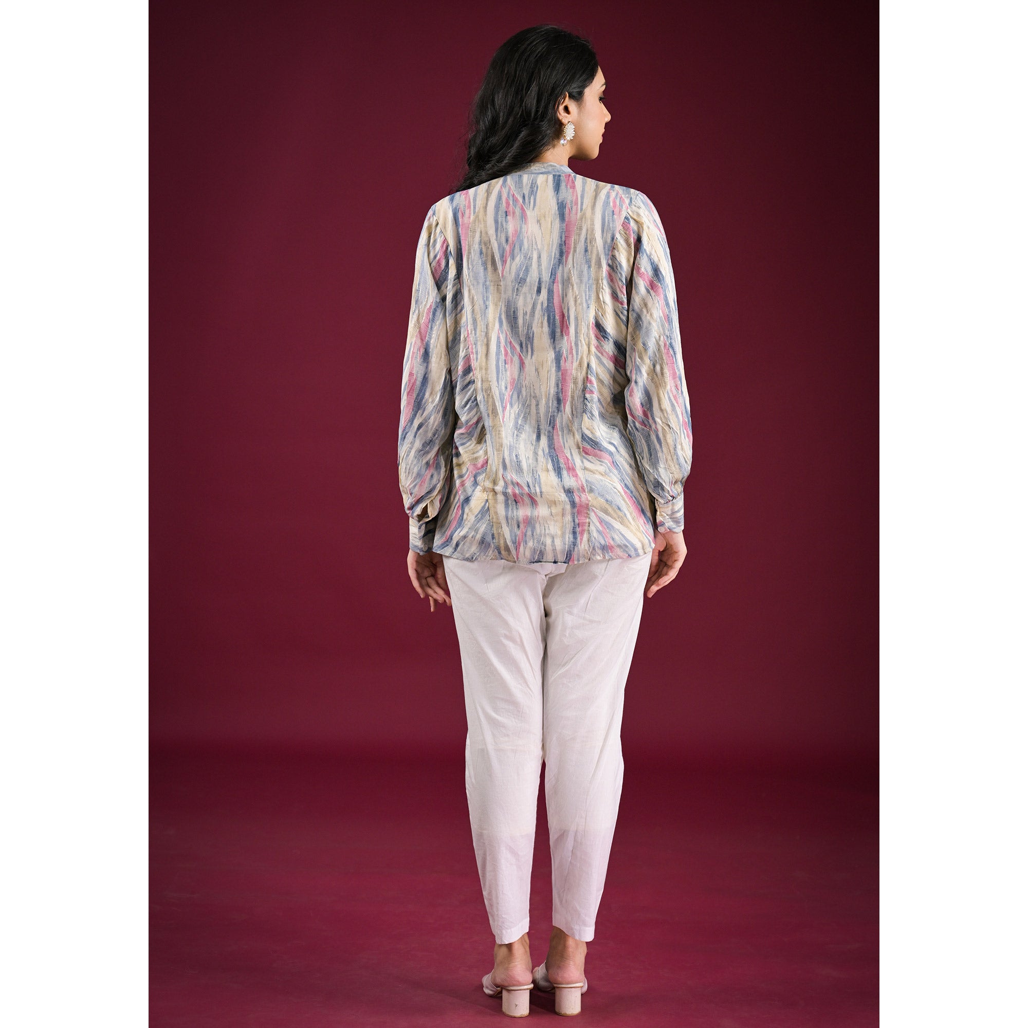 Blue Foil Printed Chanderi Silk A-Line Top