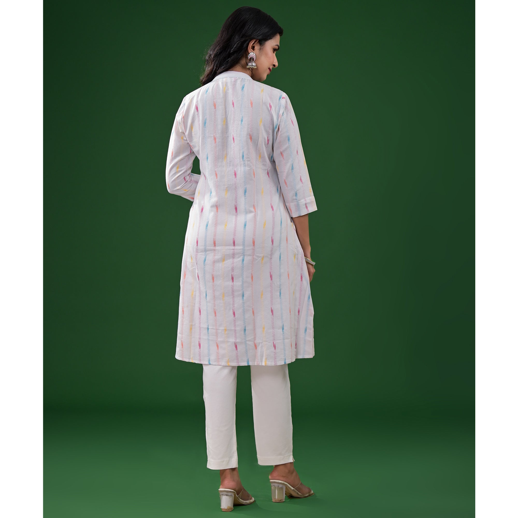 White Printed Pure Cotton A-Line Kurti