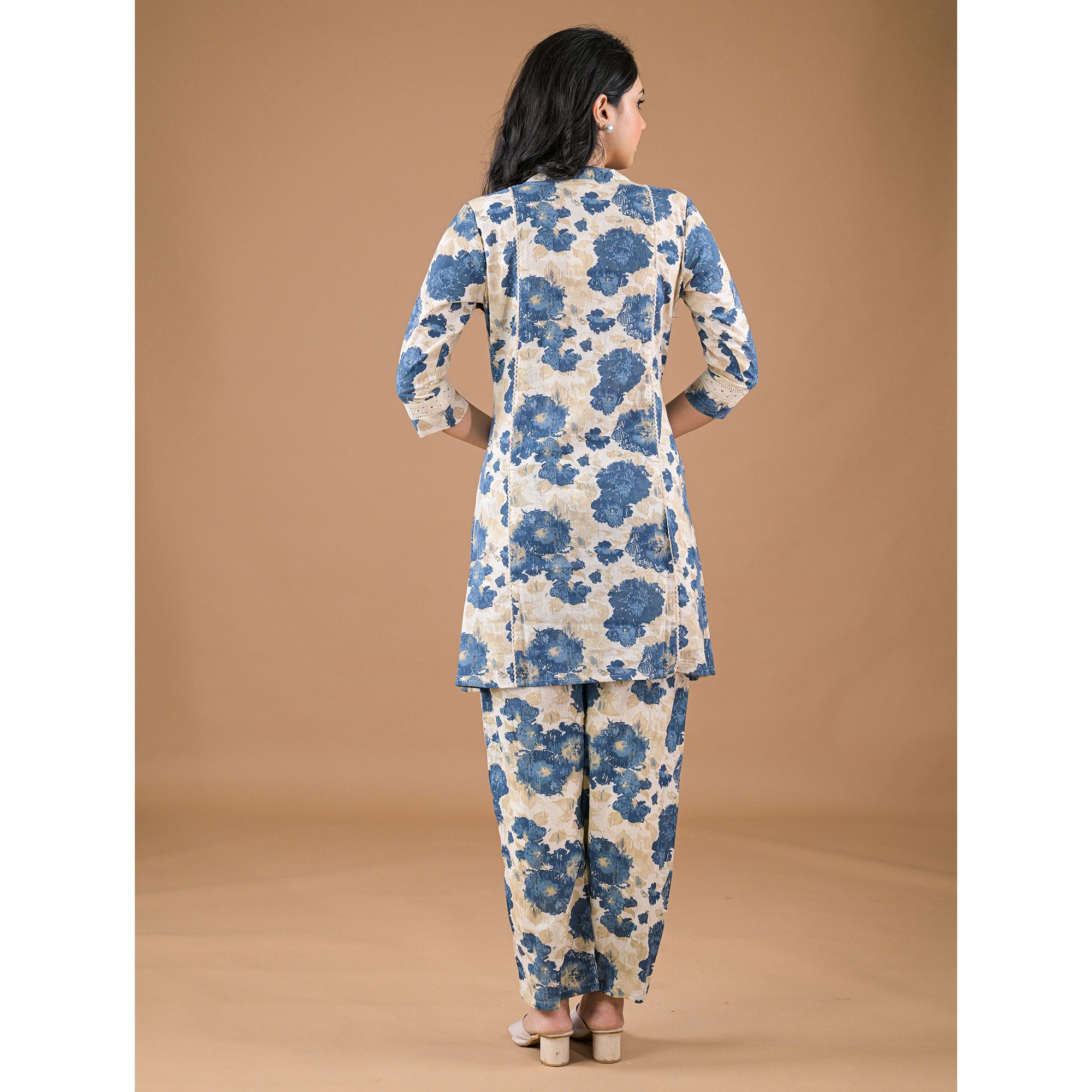 Blue Floral Printed Pure Cotton Co-Ord Set