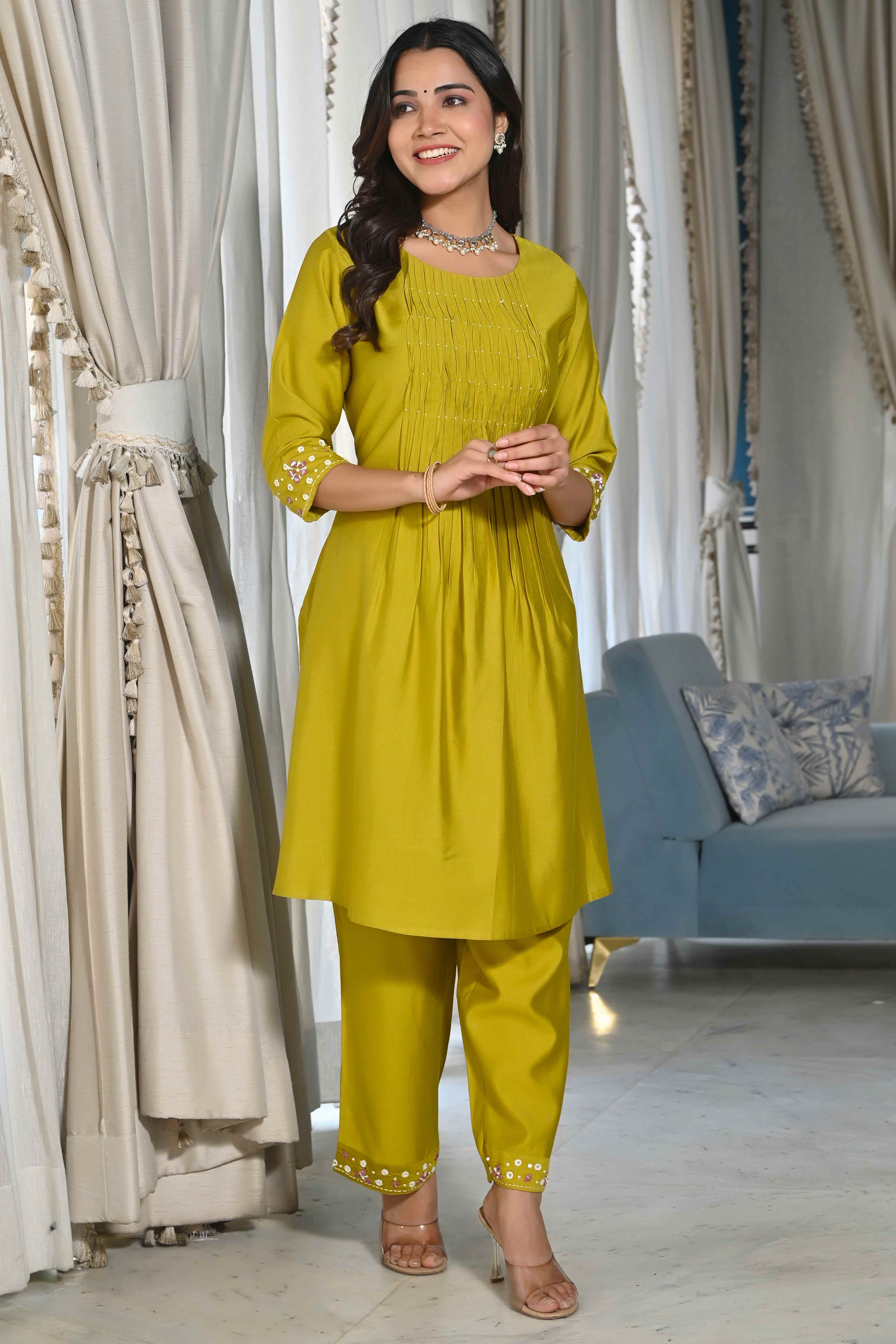 Olive Embroidered Viscose Salwar Suit