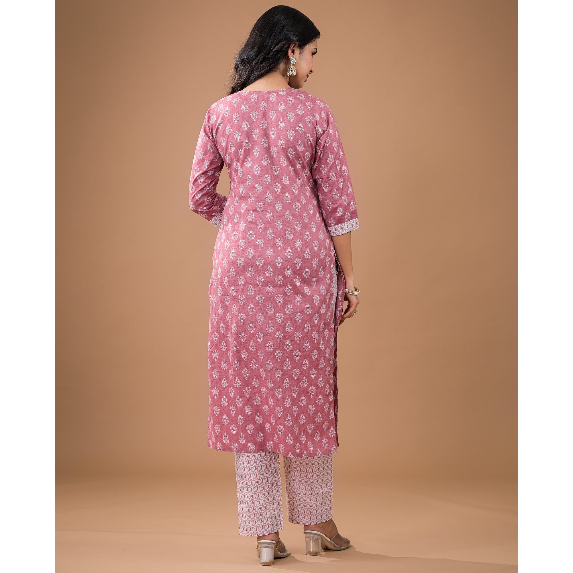 Pink Floral Printed Pure Cotton Salwar Suit