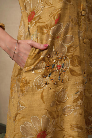 Mustard Pure Cotton Floral Co-Ord Set with Handcrafted Mirror Work