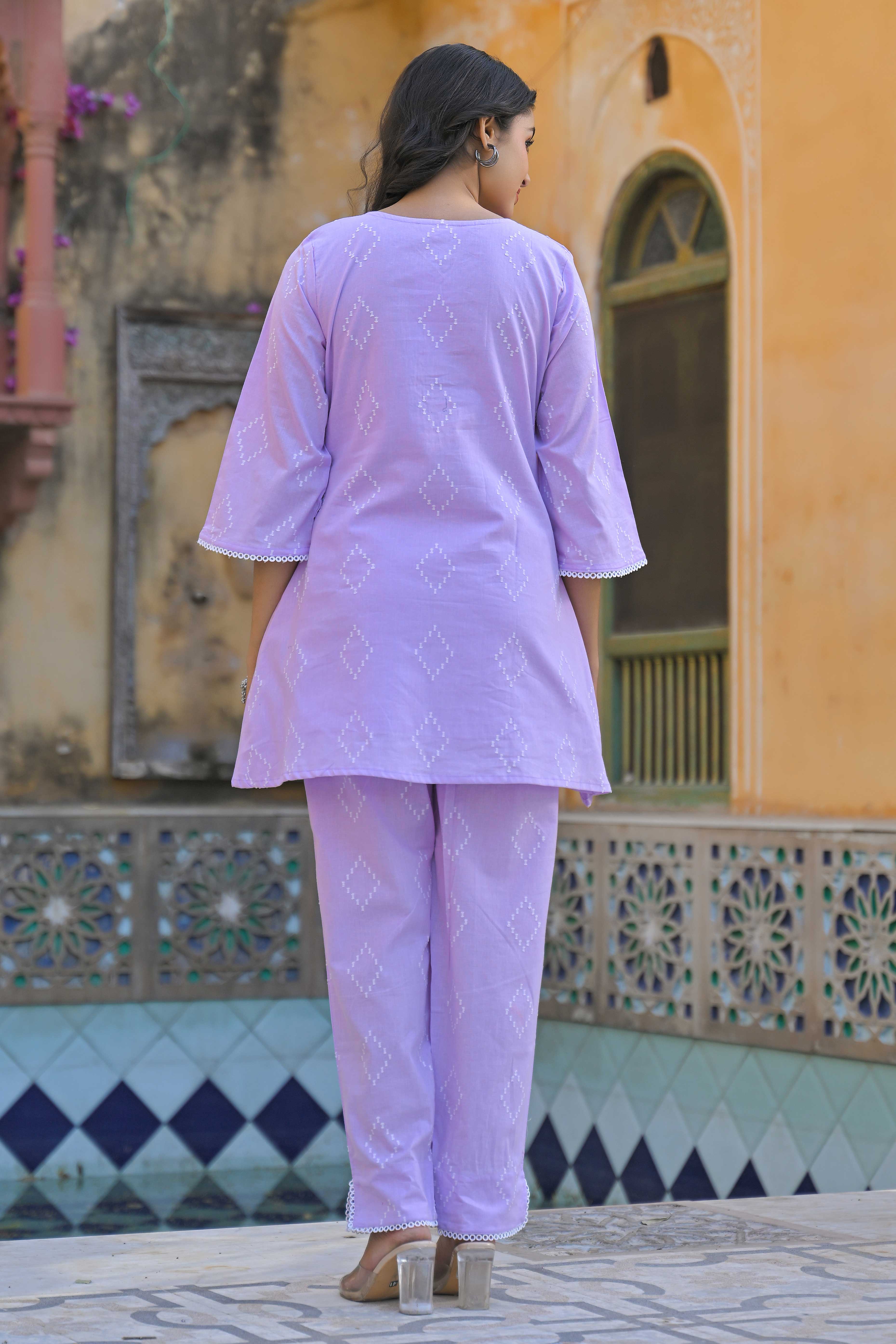 Purple Weaving Pure Cotton A-Line Co-Ord Set
