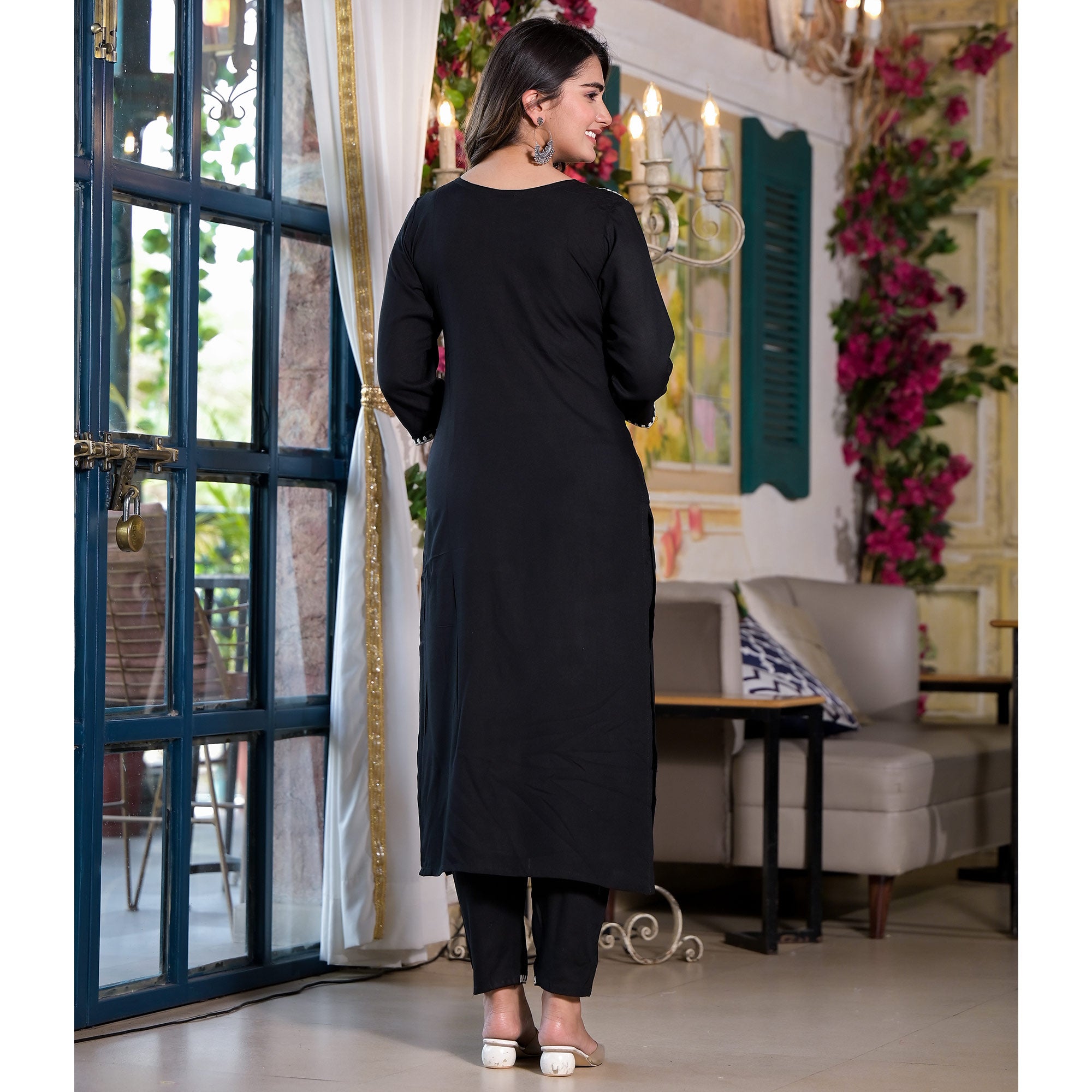 Black Lucknowi Embroidered Rayon Salwar Suit
