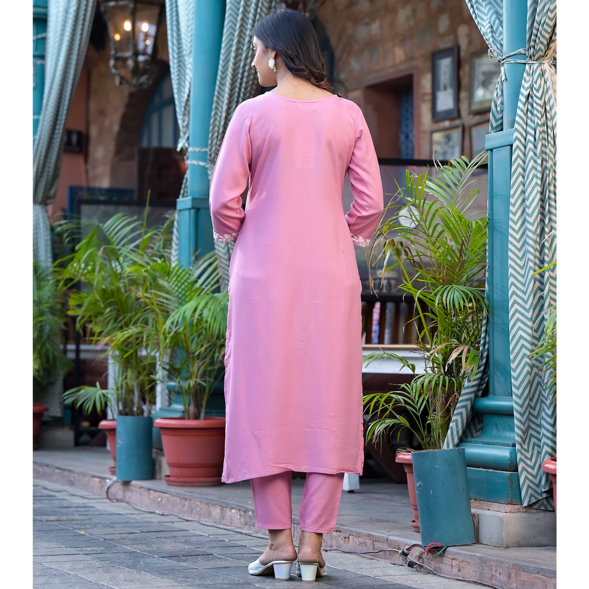 Pink Lucknowi Embroidered Rayon Salwar Suit