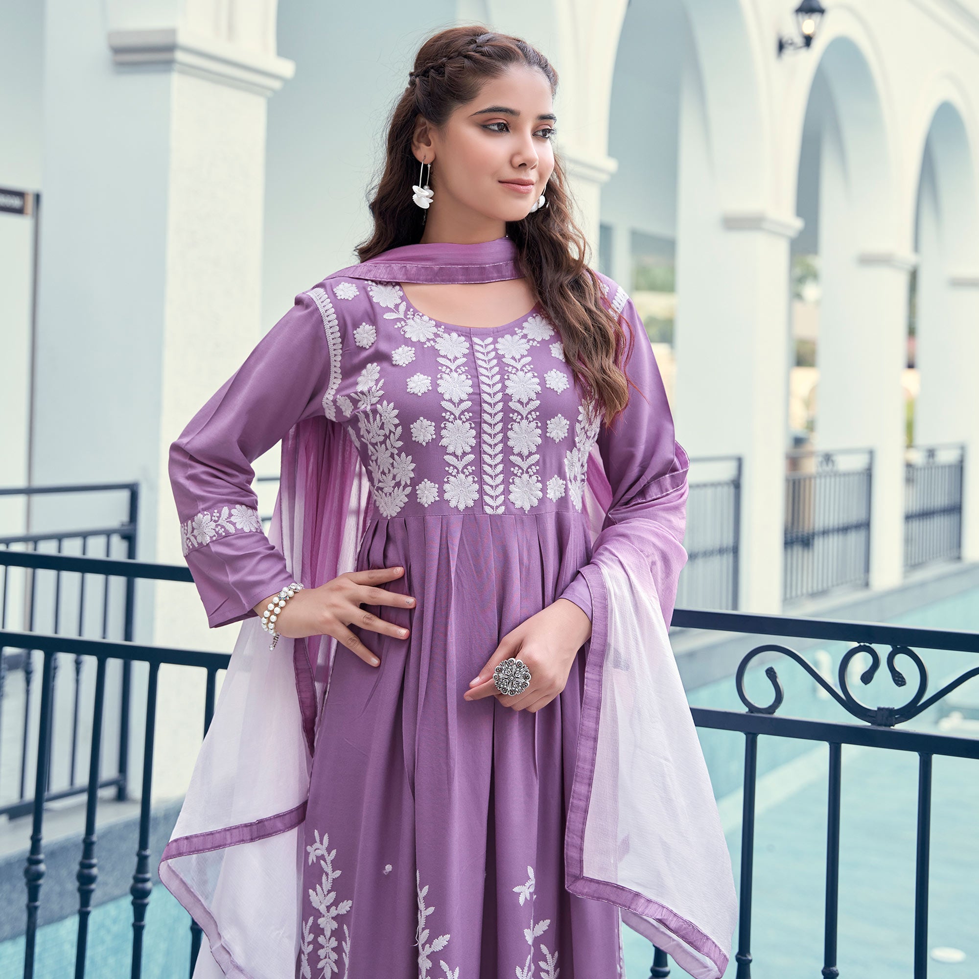 Purple Embroidered Rayon Salwar suit