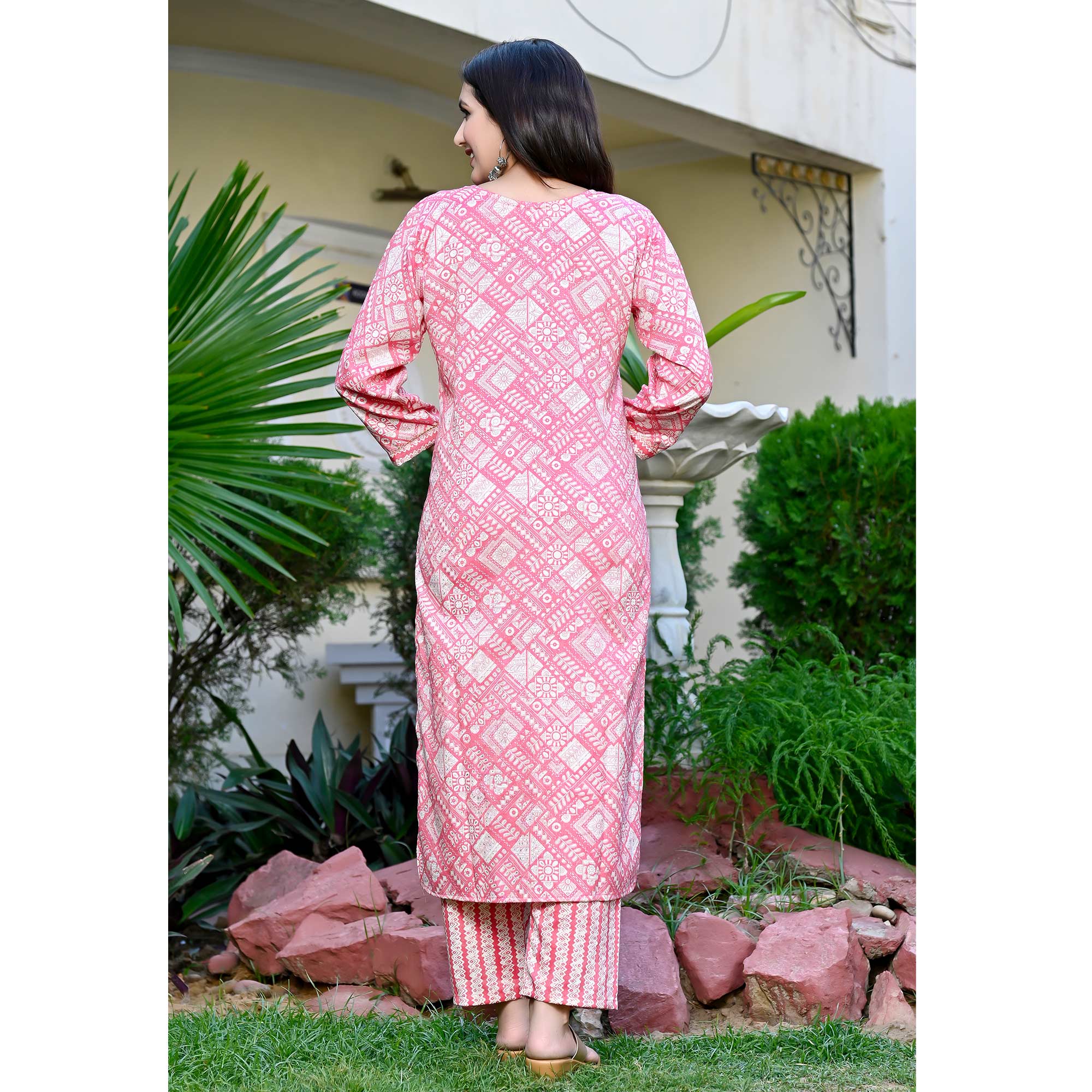 Pink Floral Printed Rayon Salwar Suit
