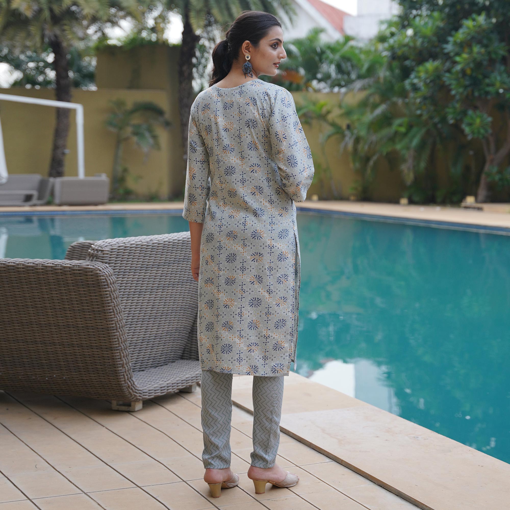 Grey Foil Printed Rayon Suit