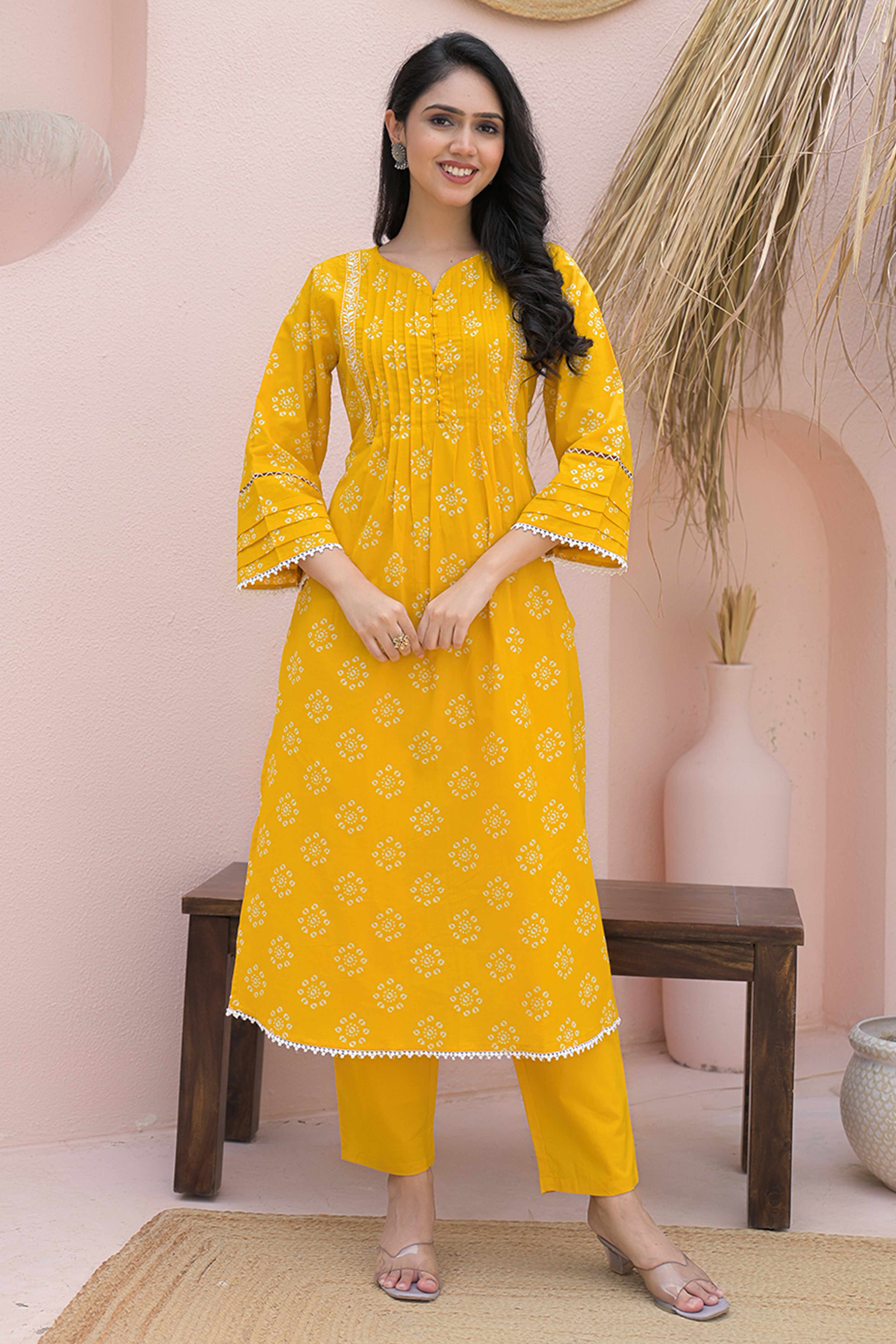 Lightweight Yellow Floral Print Straigth Salwar Suit for Effortless Daywear