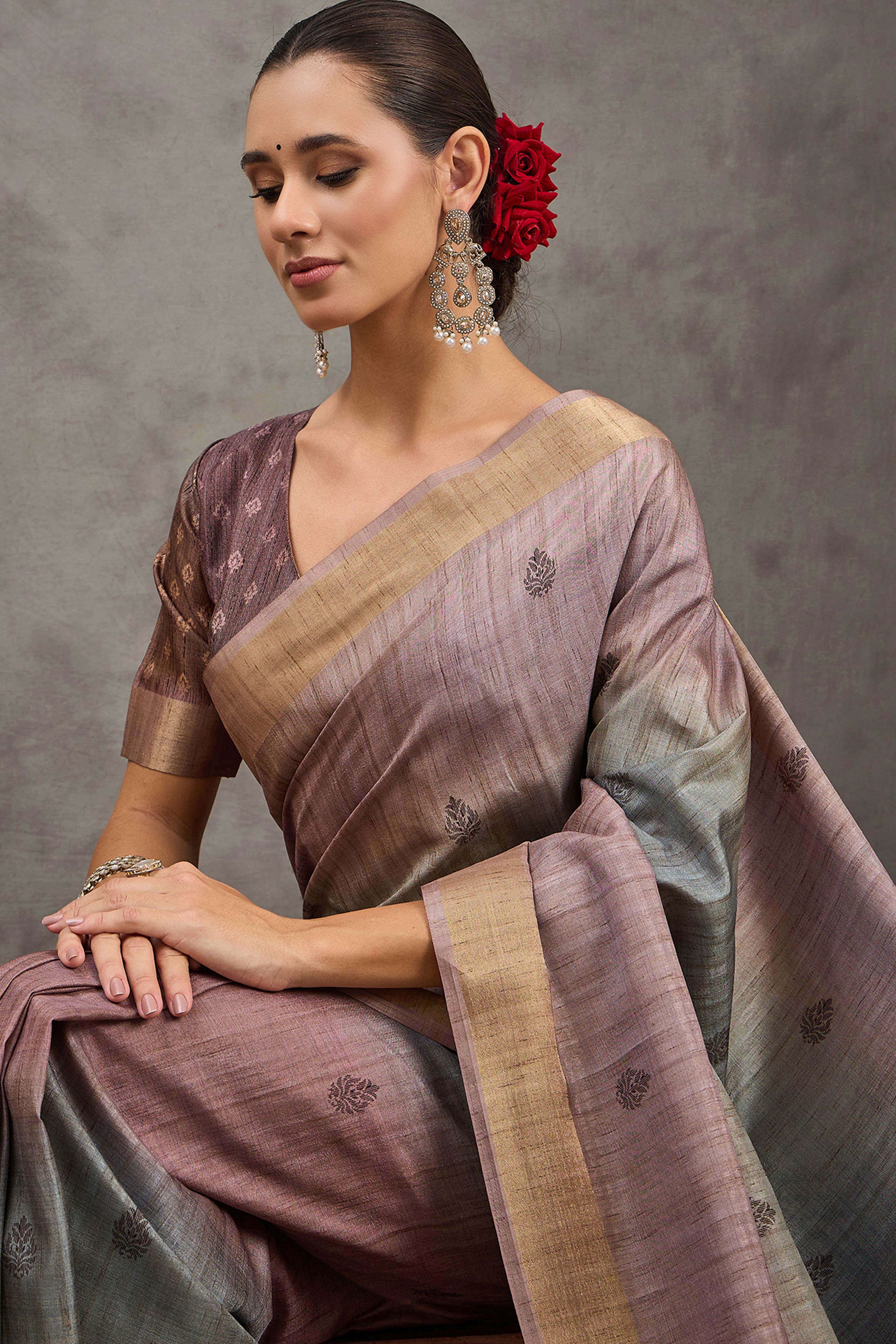 Lavender Festive Wear Art Silk Saree Featuring Intricate Floral Weaving
