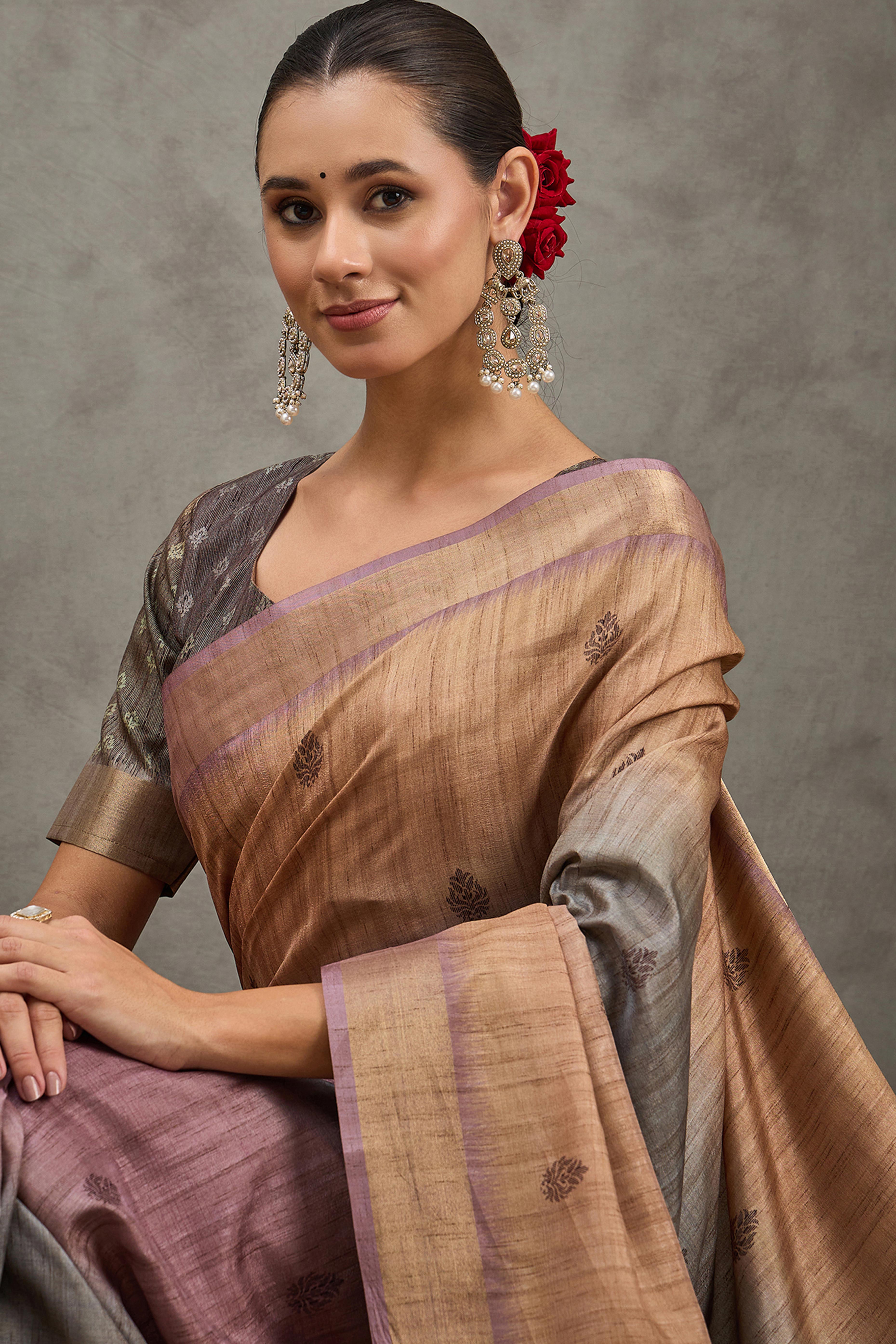Beige Festive Wear Art Silk Saree Featuring Intricate Floral Print