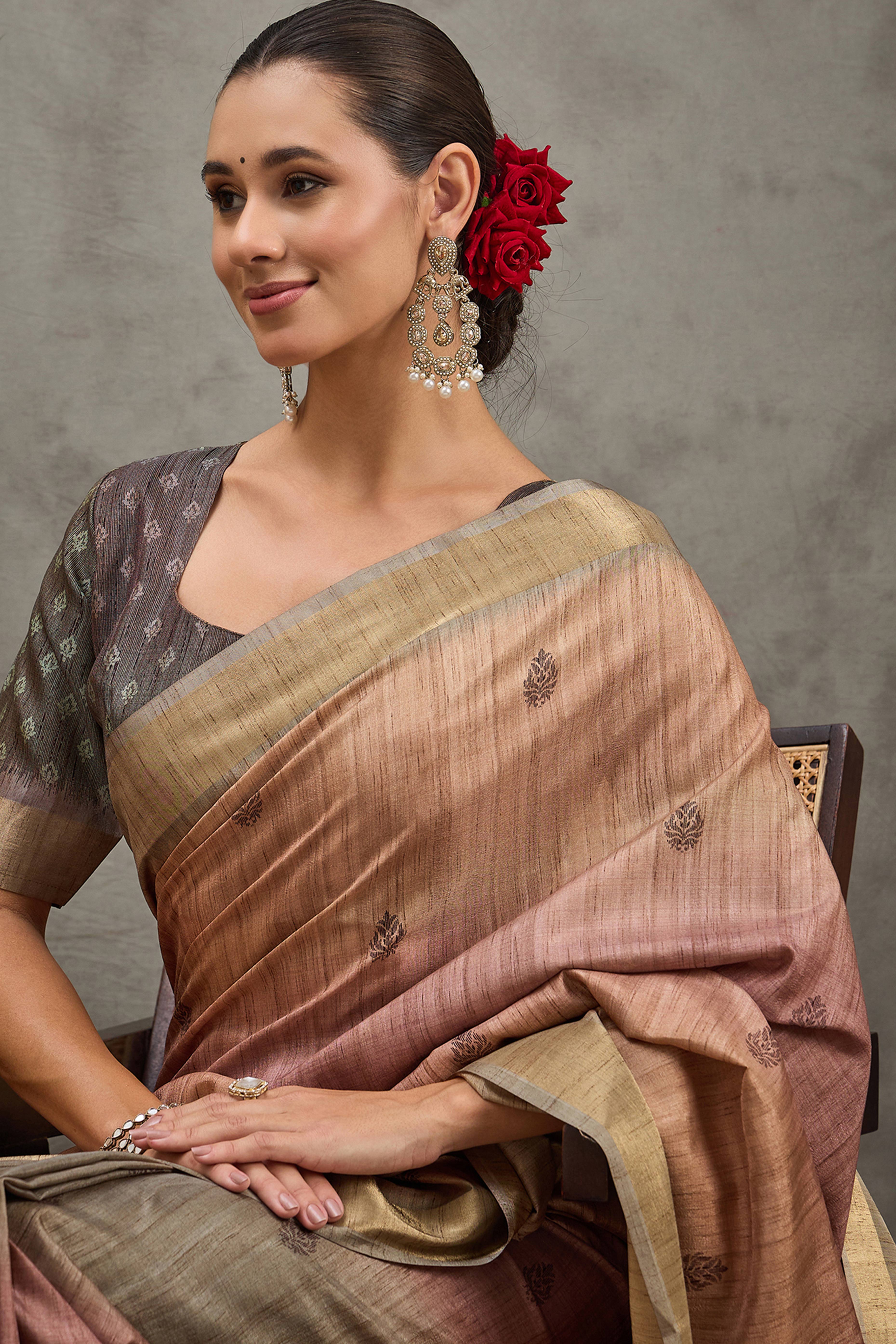 Beige Festive Wear Art Silk Saree Featuring Intricate Floral Weaving