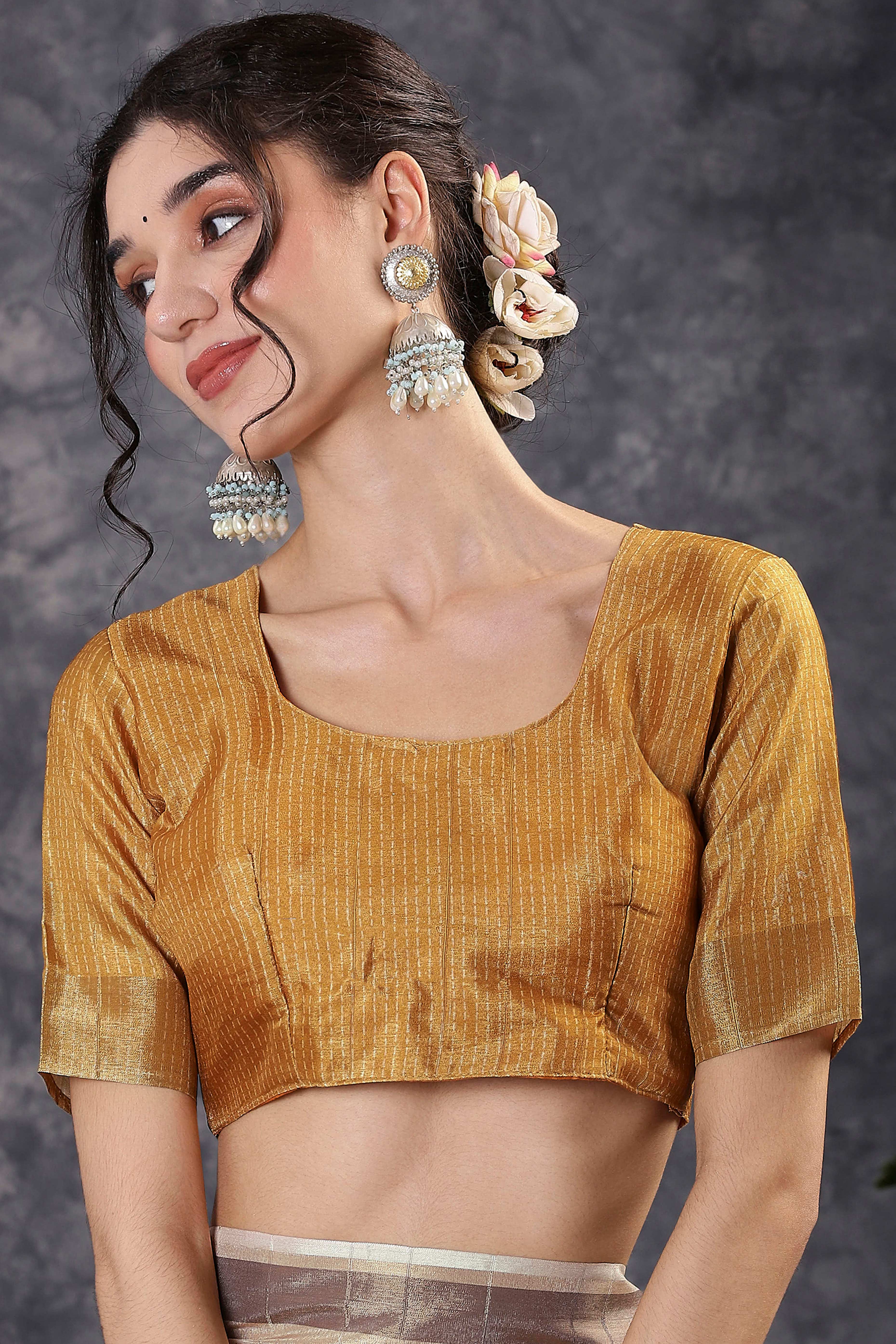 Offwhite & Mustard Floral Printed Kotha Cotton Silk Saree With Beautifully Crafted Katha Embroidery