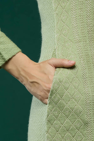 Green Woven Woolen Straight Salwar Suit