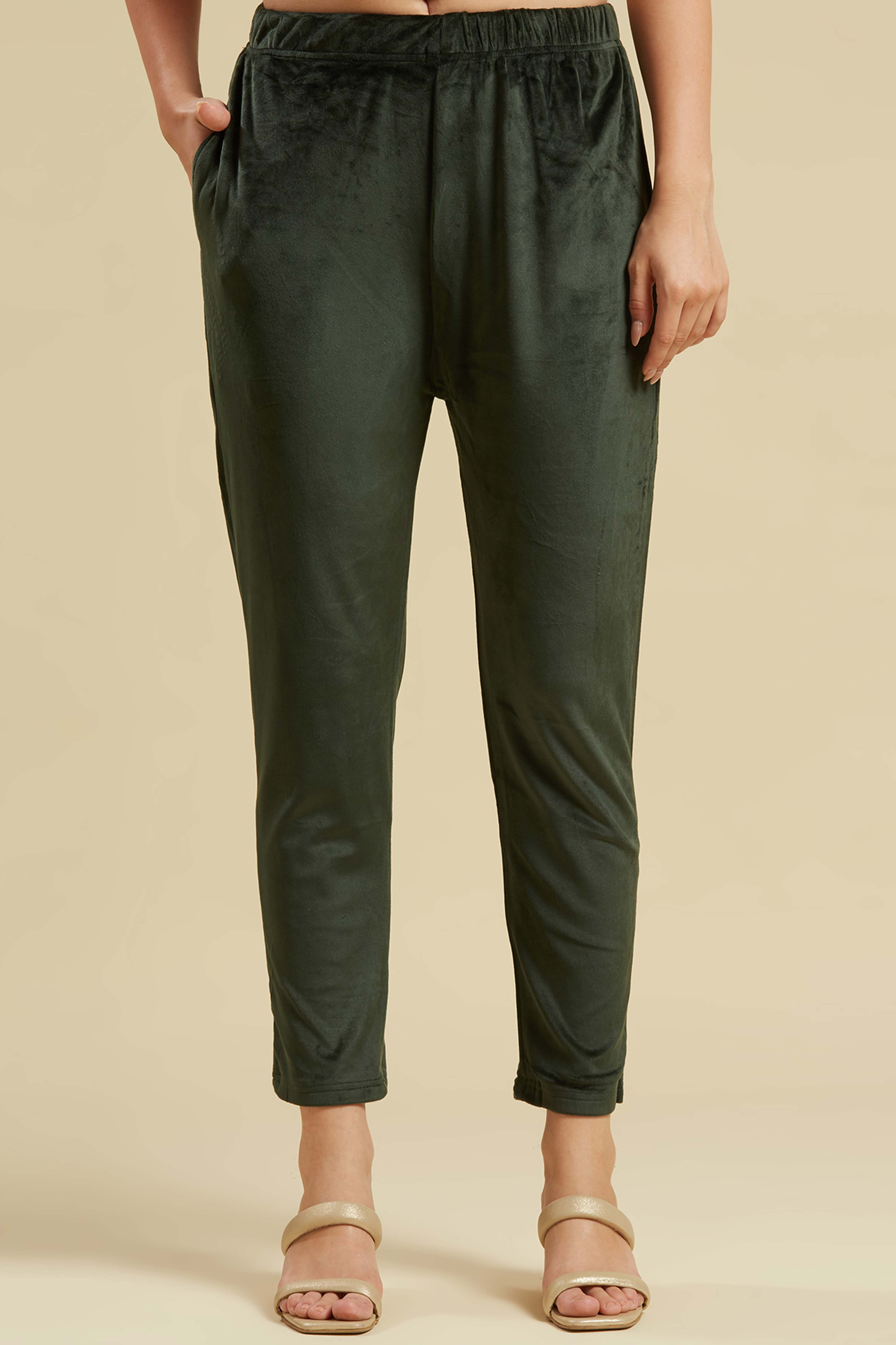 Green Embroidered Velvet Straight Top Bottom Set