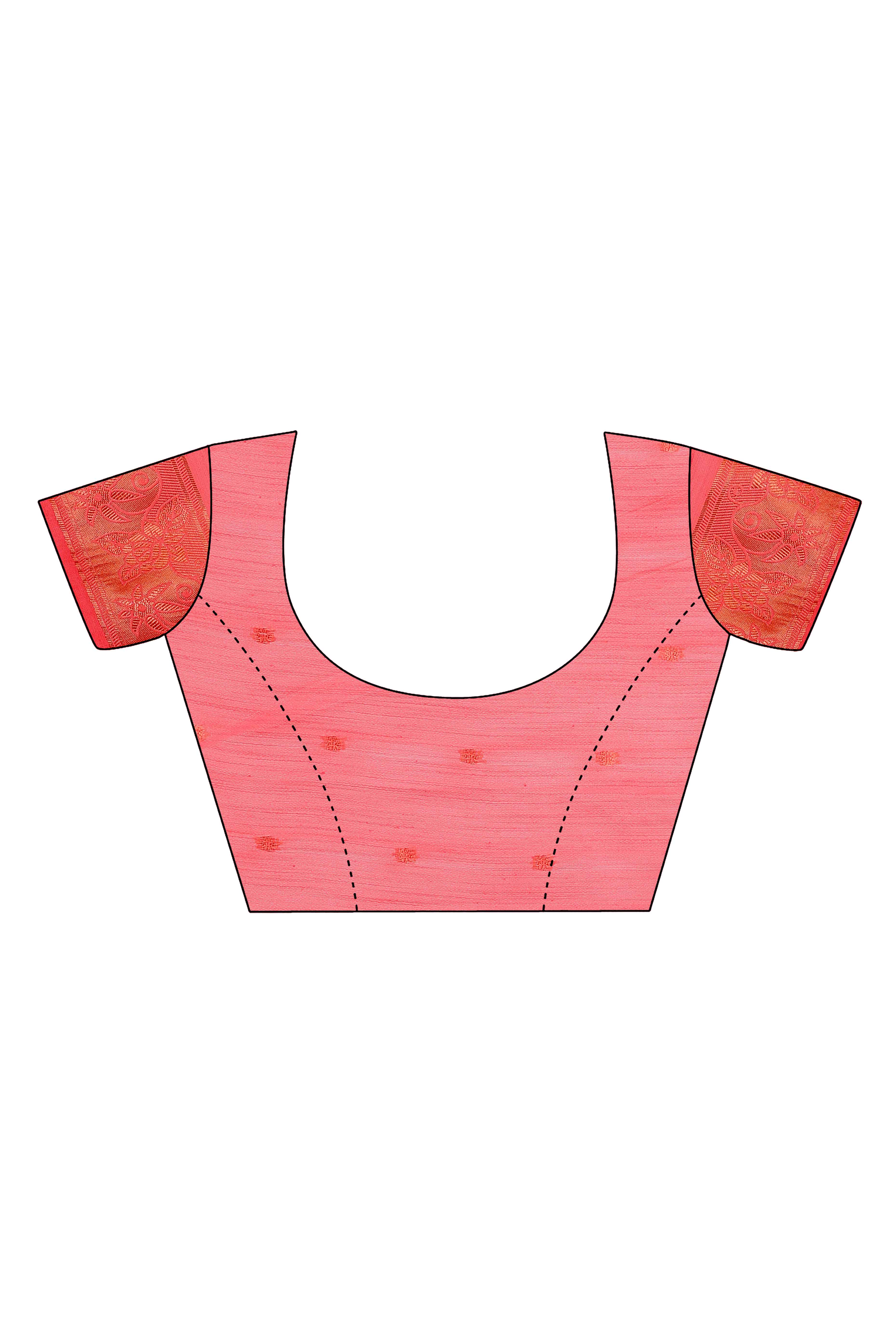 Peach Saree with Floral Zari Weaving on a Linen Cotton Base