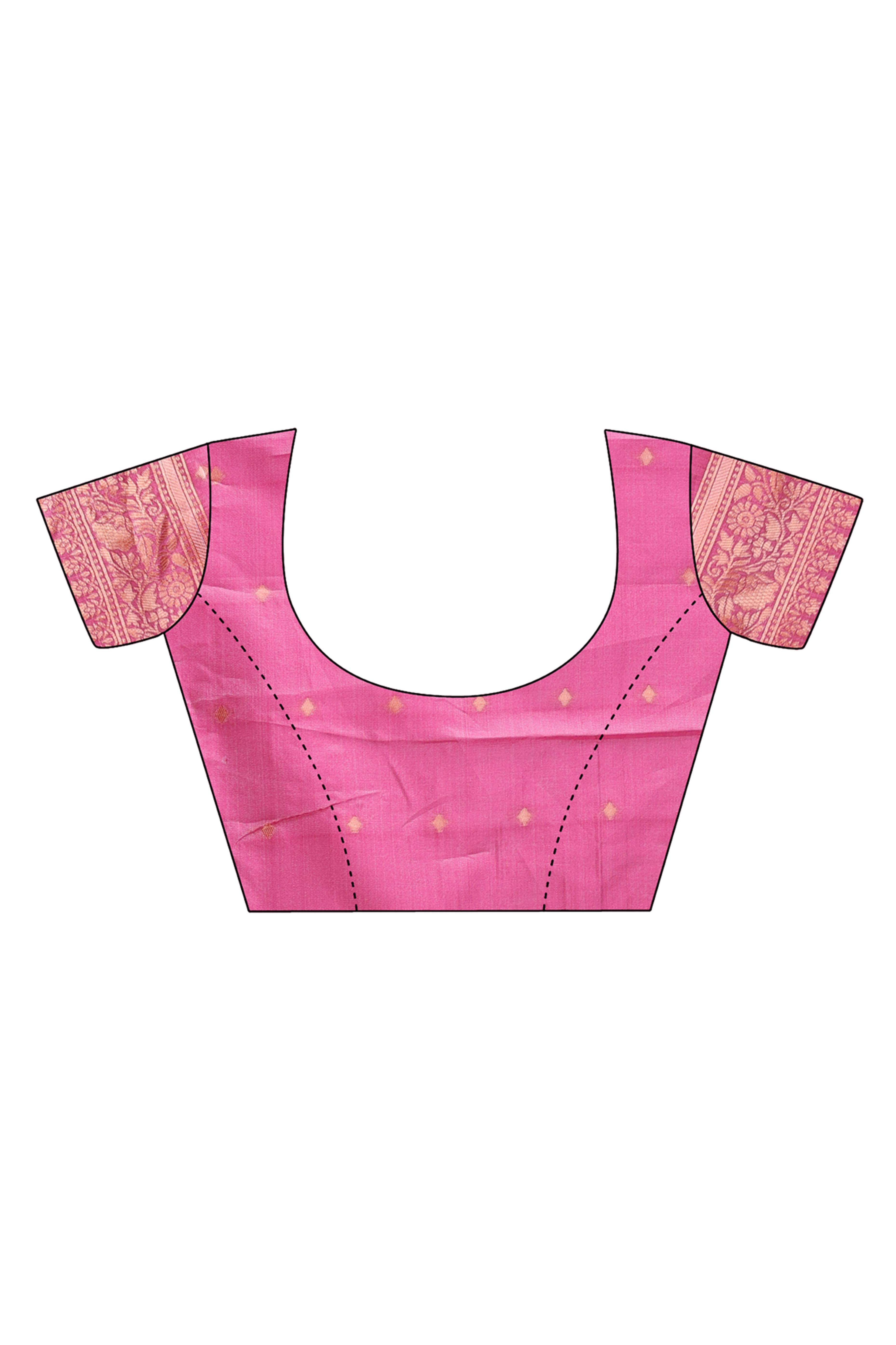 Romantic Pink Floral Zari Weaving Cotton Blend Saree with Lovely Tassel Accents