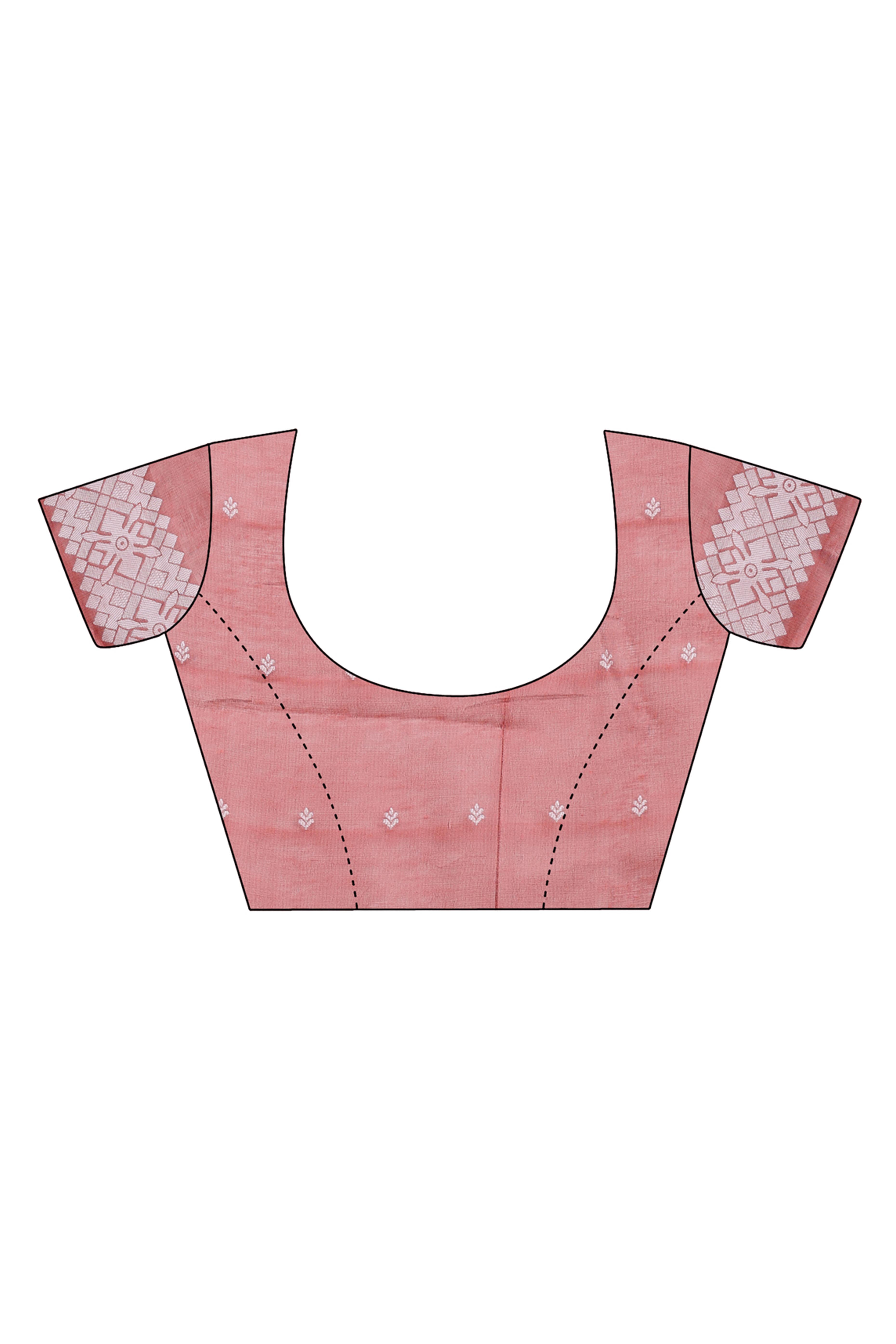 Peach Linen Cotton Saree Adorned With Zari Weaving & Tassel pallu