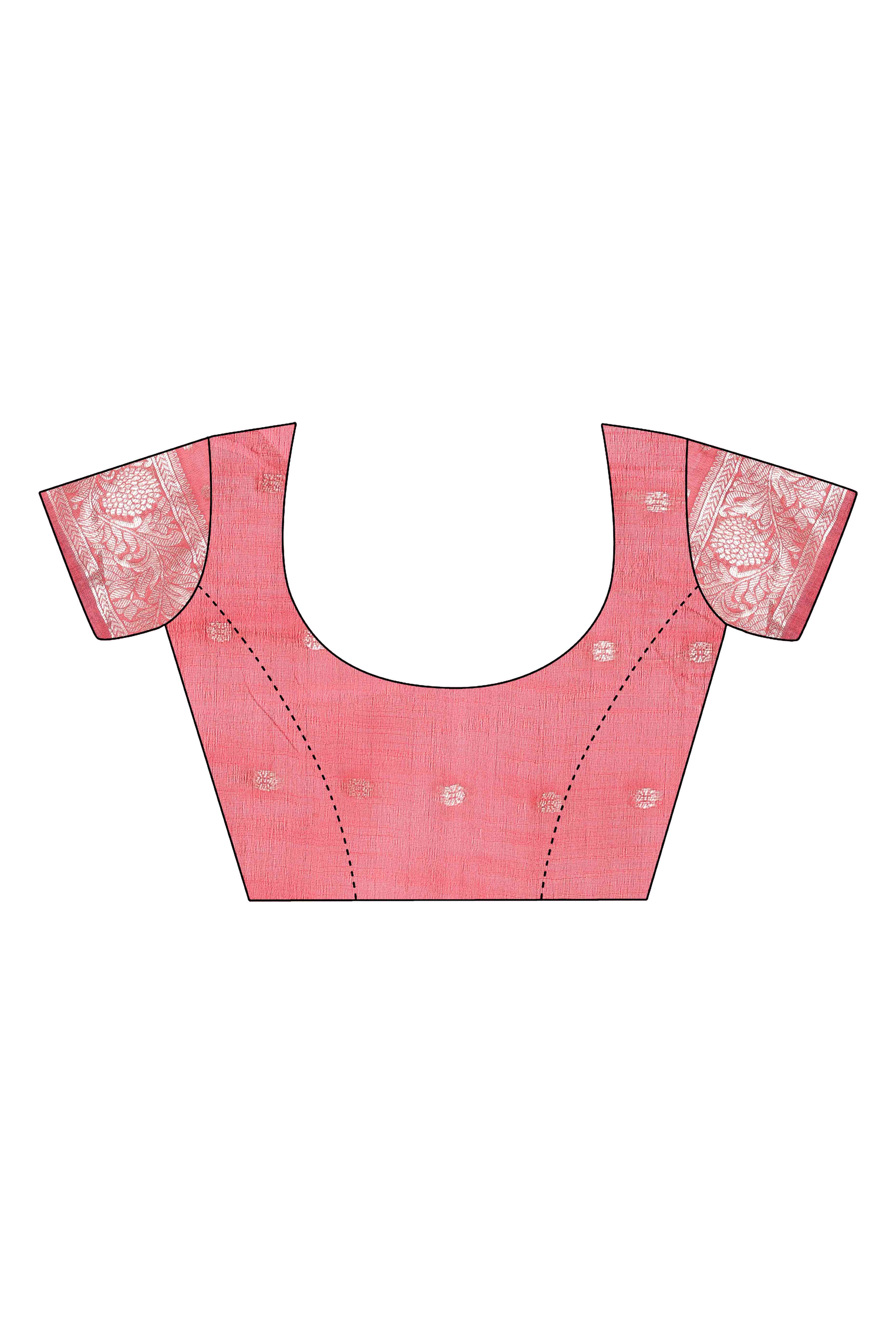 Dark Coral Pink Lichi Cotton Blend Saree With Zari Floral Weaving & Tassel Detailing