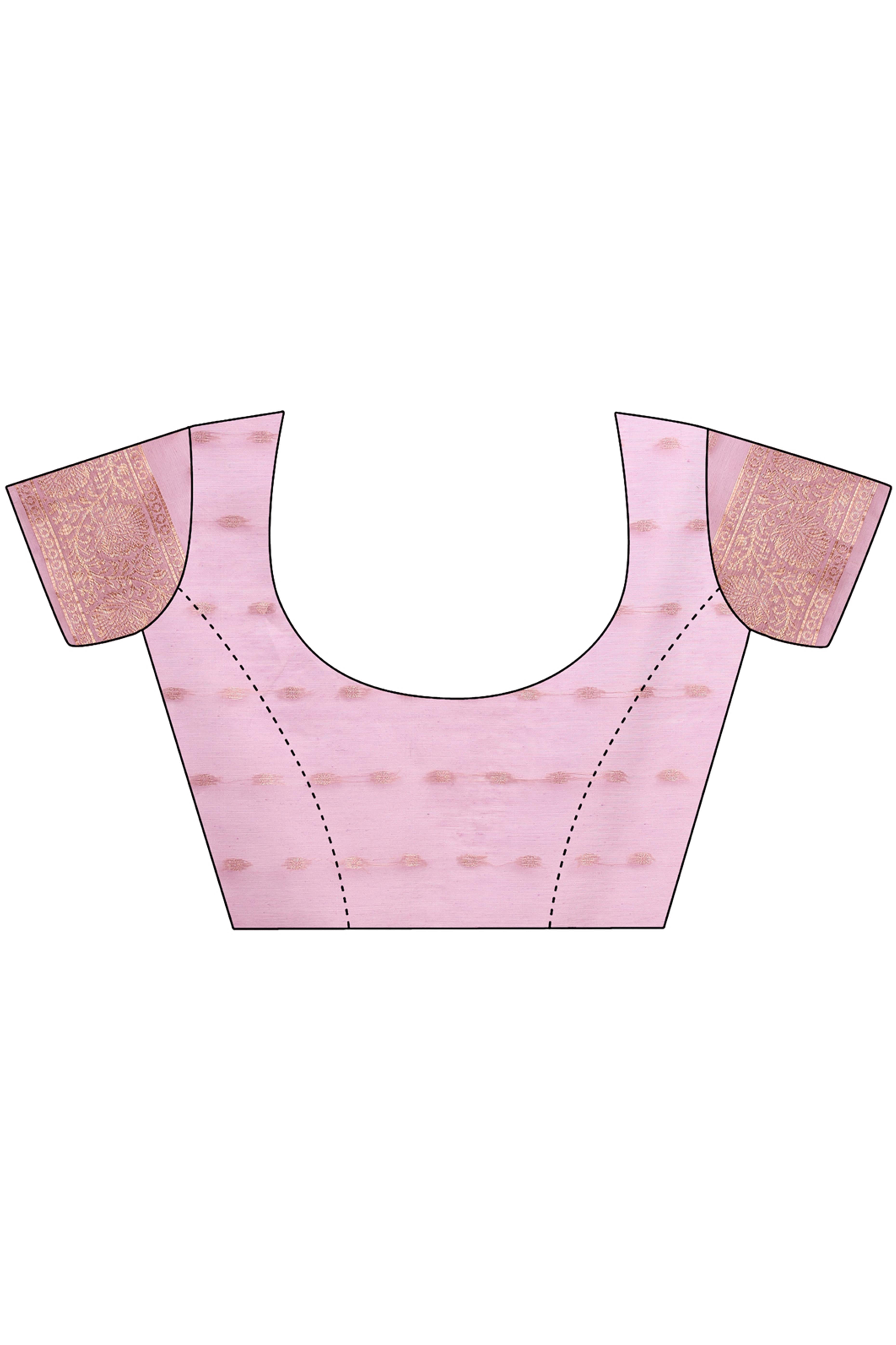 Lavender Cotton Blend Saree With Intricate Floral Zari Weaving & Elegant Tassel Accents