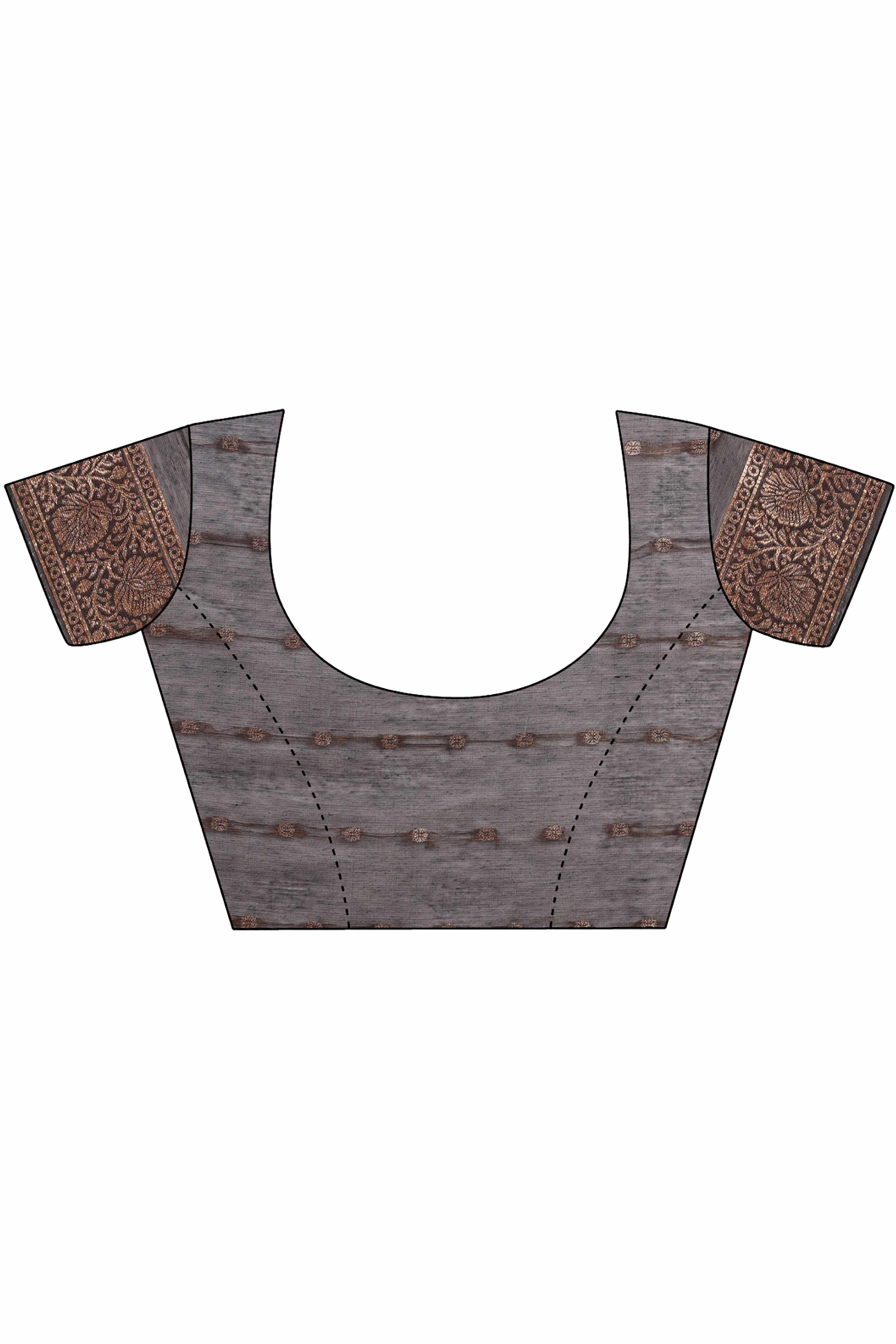 Black Cotton Blend Saree With Intricate Floral Zari Weaving & Elegant Tassel Accents