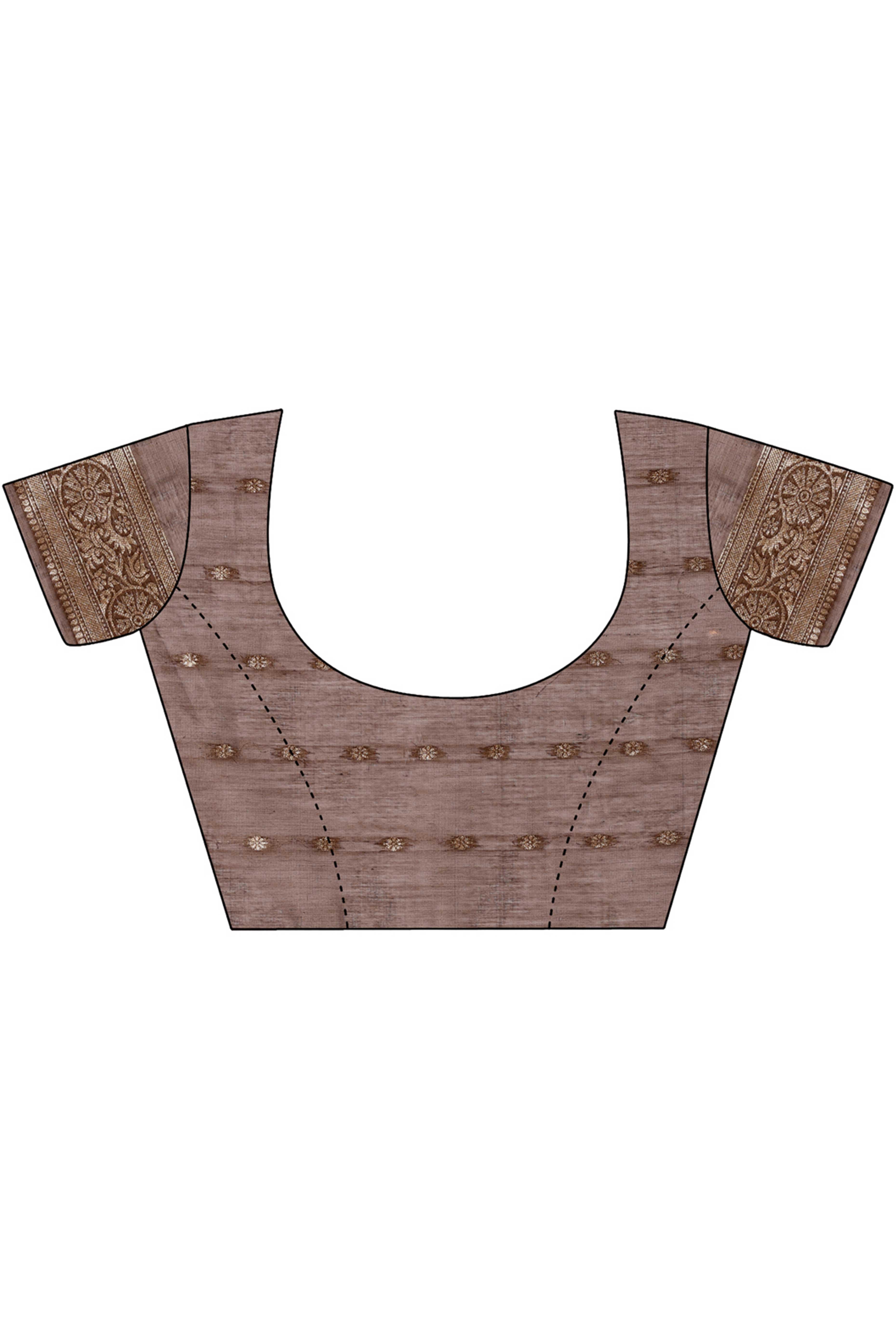 Brown Floral Zari Woven Cotton Blend Saree With Soft Tassel Edging