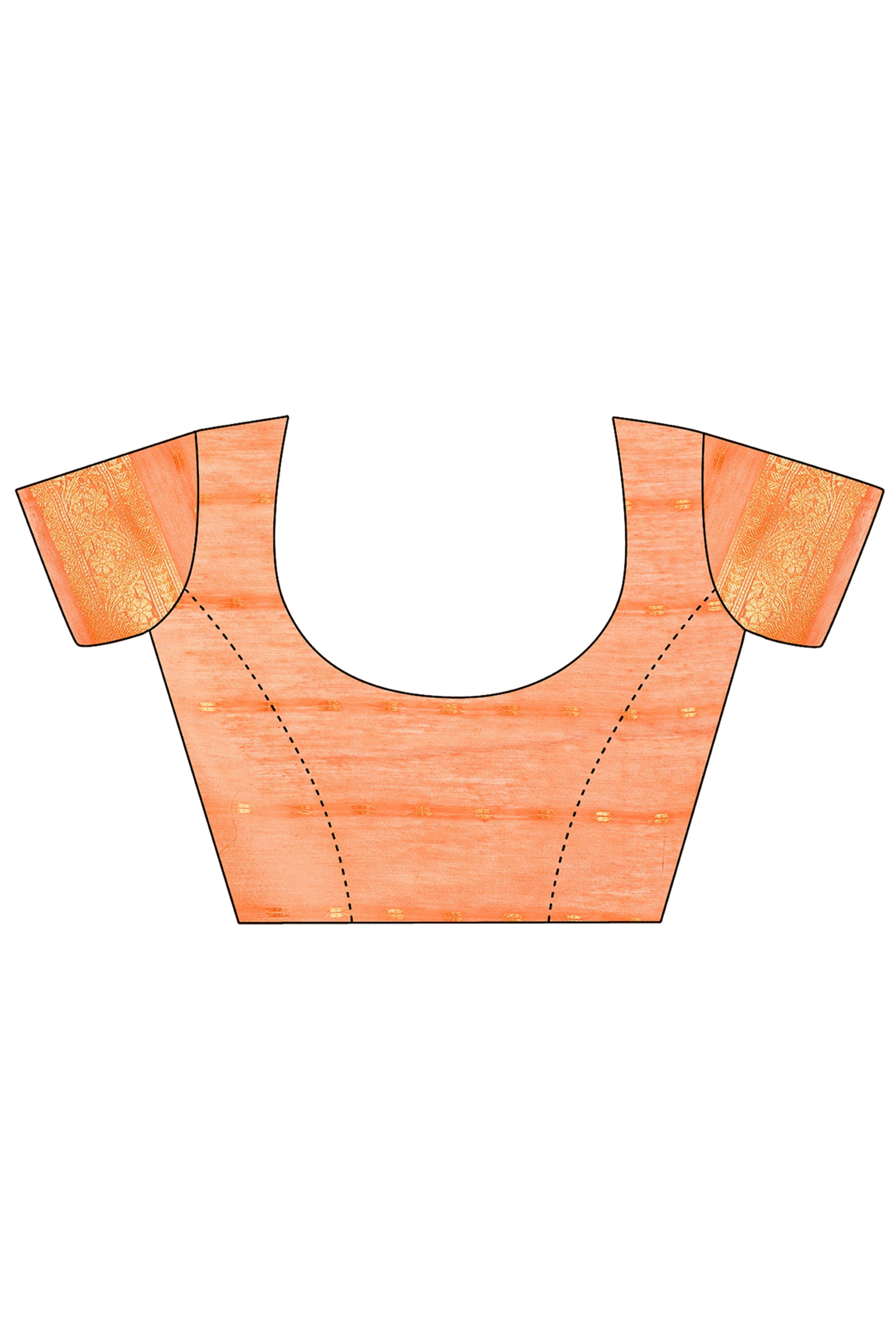 Peach Zari Work Cotton Silk Saree Finished with Luxe Tassels