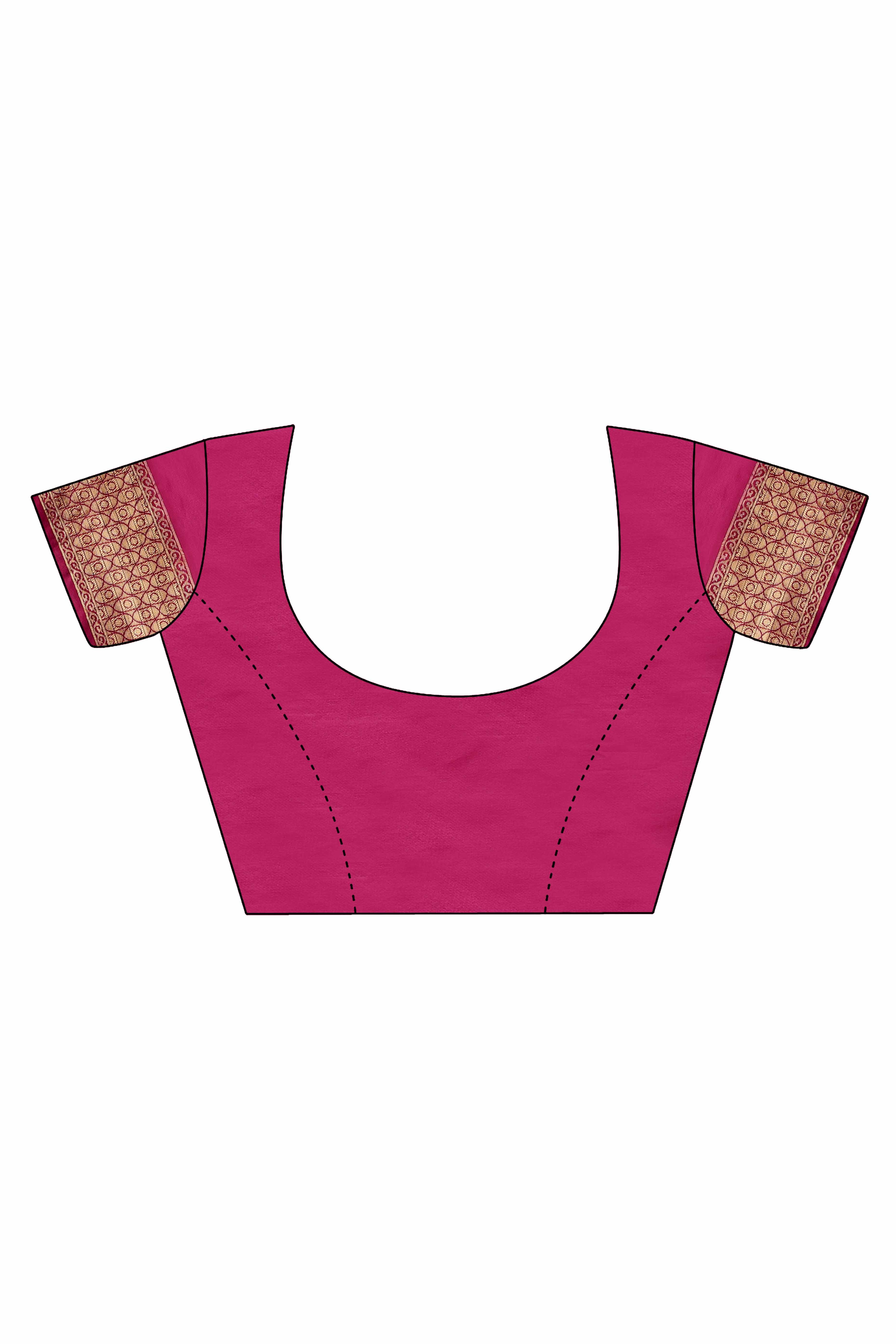 Dark Magenta Lichi Banarasi Silk Saree With Floral Zari Work & Tassel Border