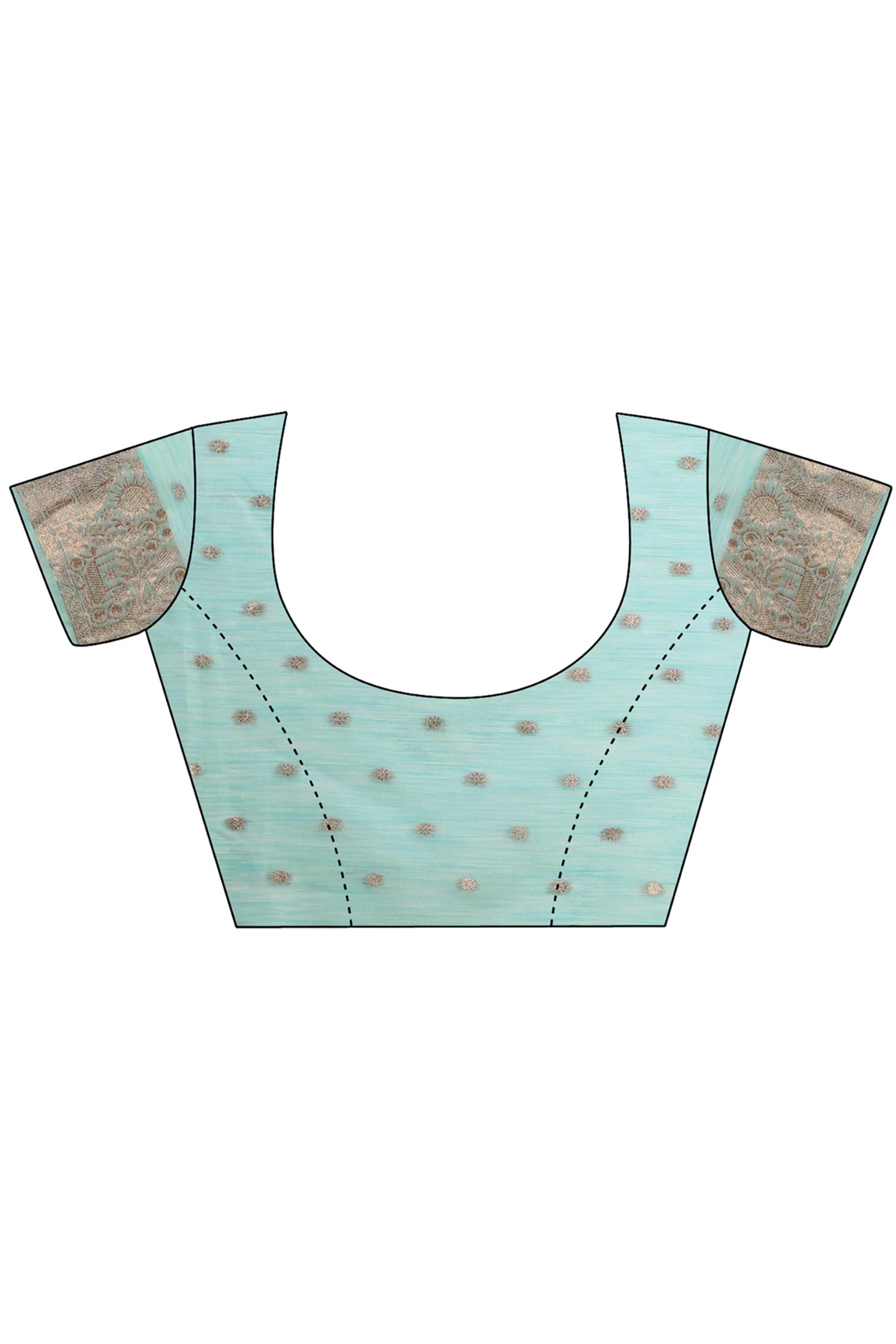 Turquoise Zari Woven Linen Cotton Saree With Graceful Tassels