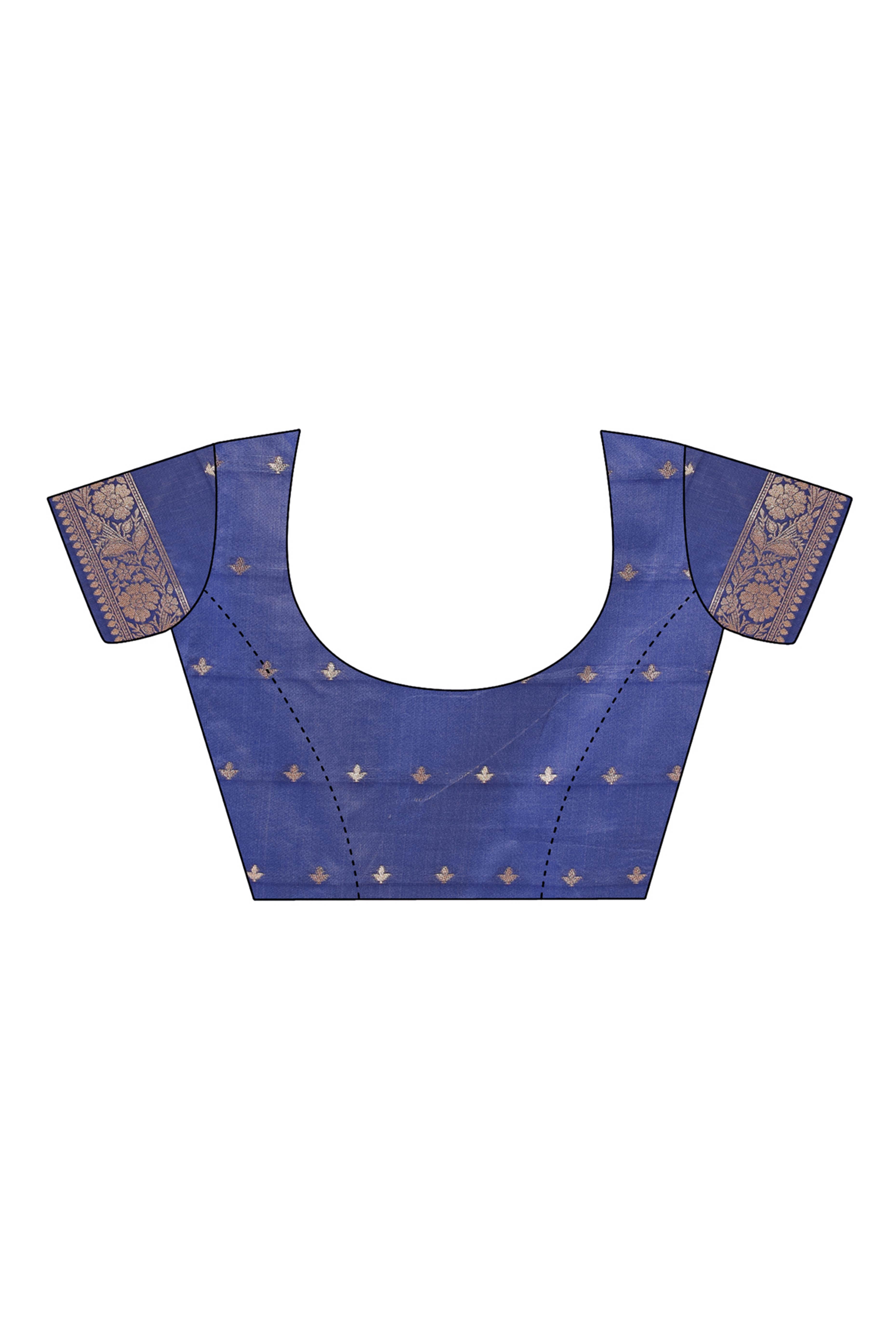 Navy Blue Saree In Linen Cotton With Beautiful Floral Woven Patterns & a Tassel