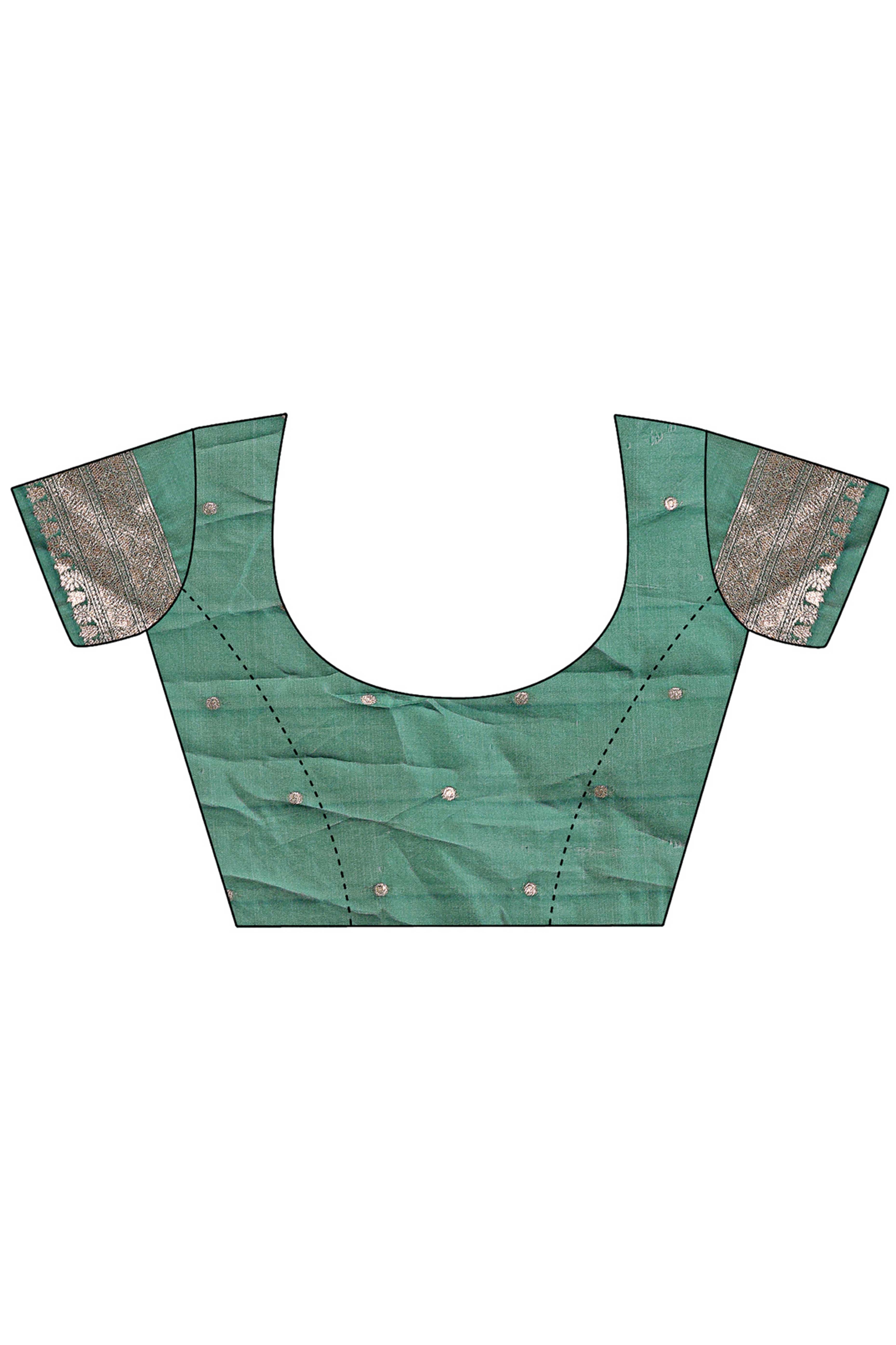 Green Saree with Zari Woven Geometric Motifs and Graceful Tassel Accents