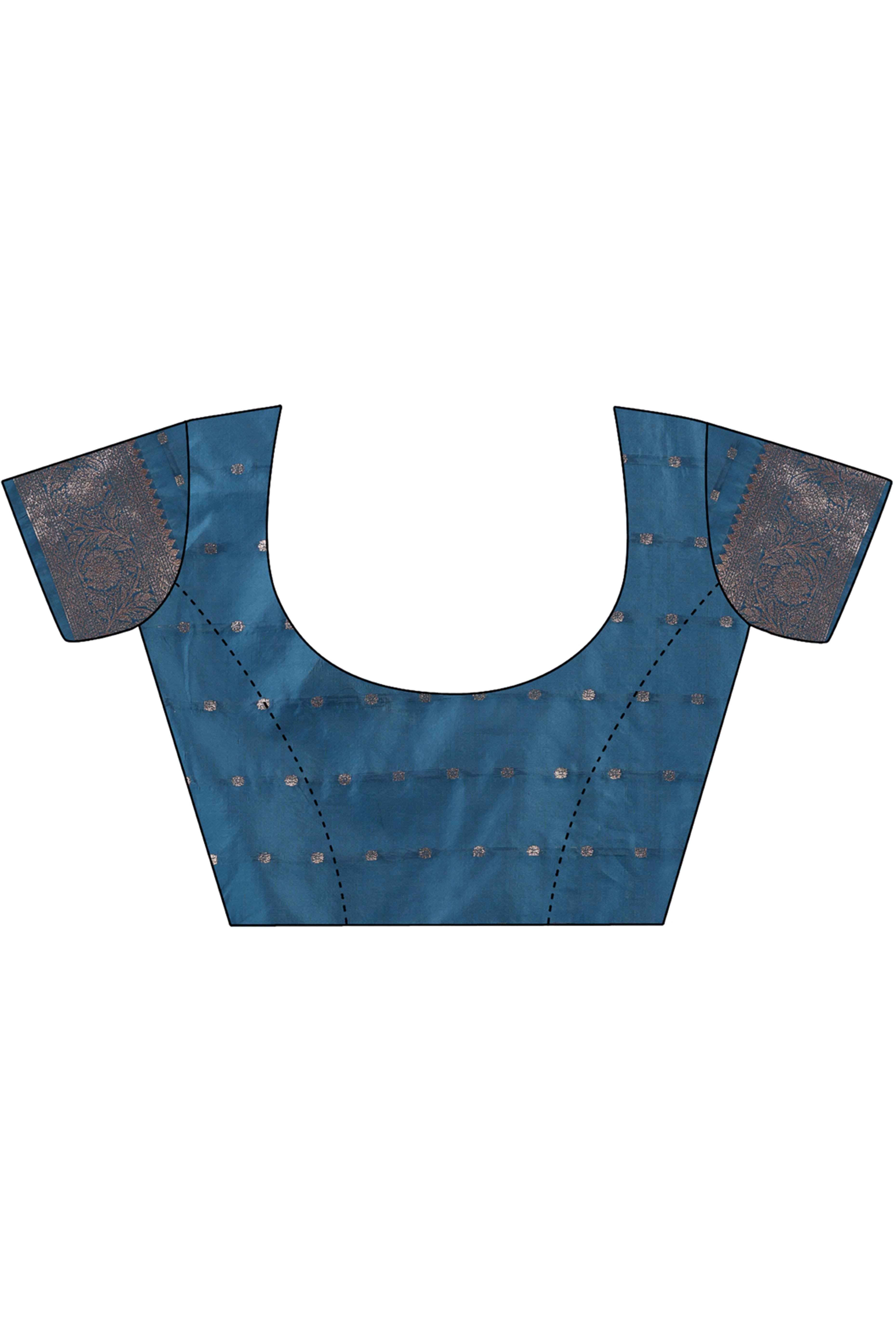 Morpich Blue Saree In Lichi Silk Blend With Floral Zari Weaving & Delicate Tassel Border