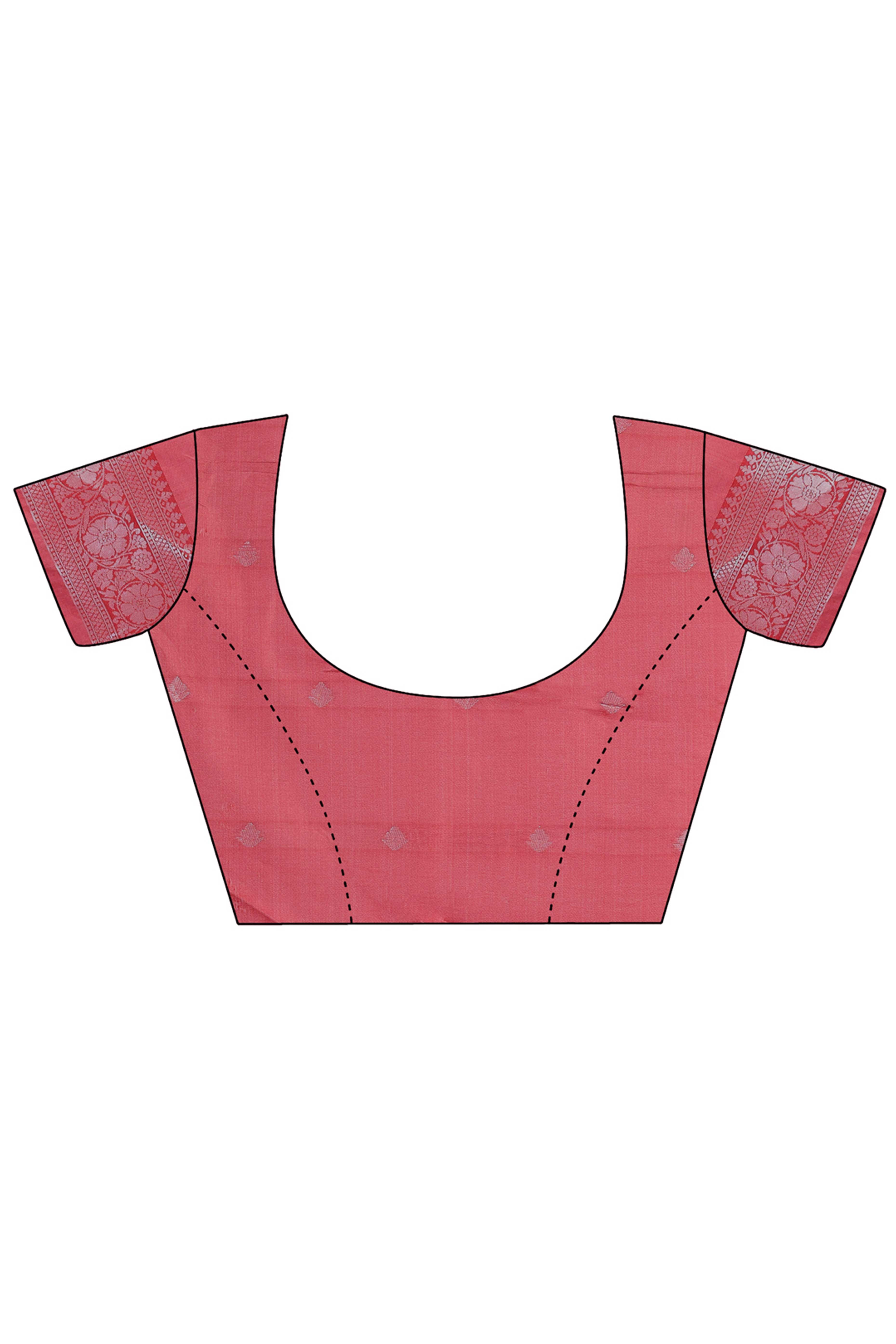 Peach Lichi Cotton Silk Saree Adorned With Floral Zari Weave & Tassels