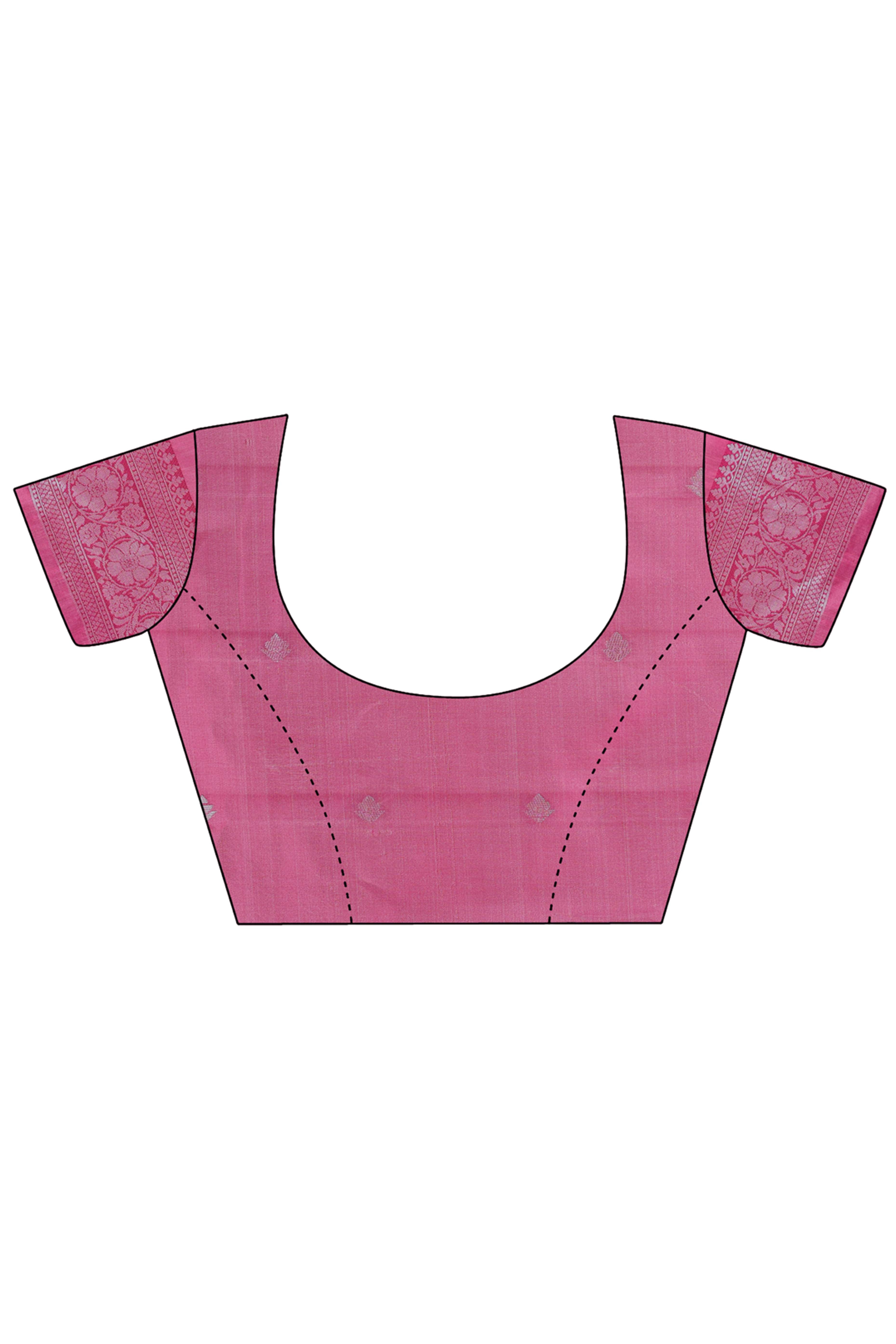 Light Pink Lichi Cotton Silk Saree Adorned With Floral Zari Weave & Tassels