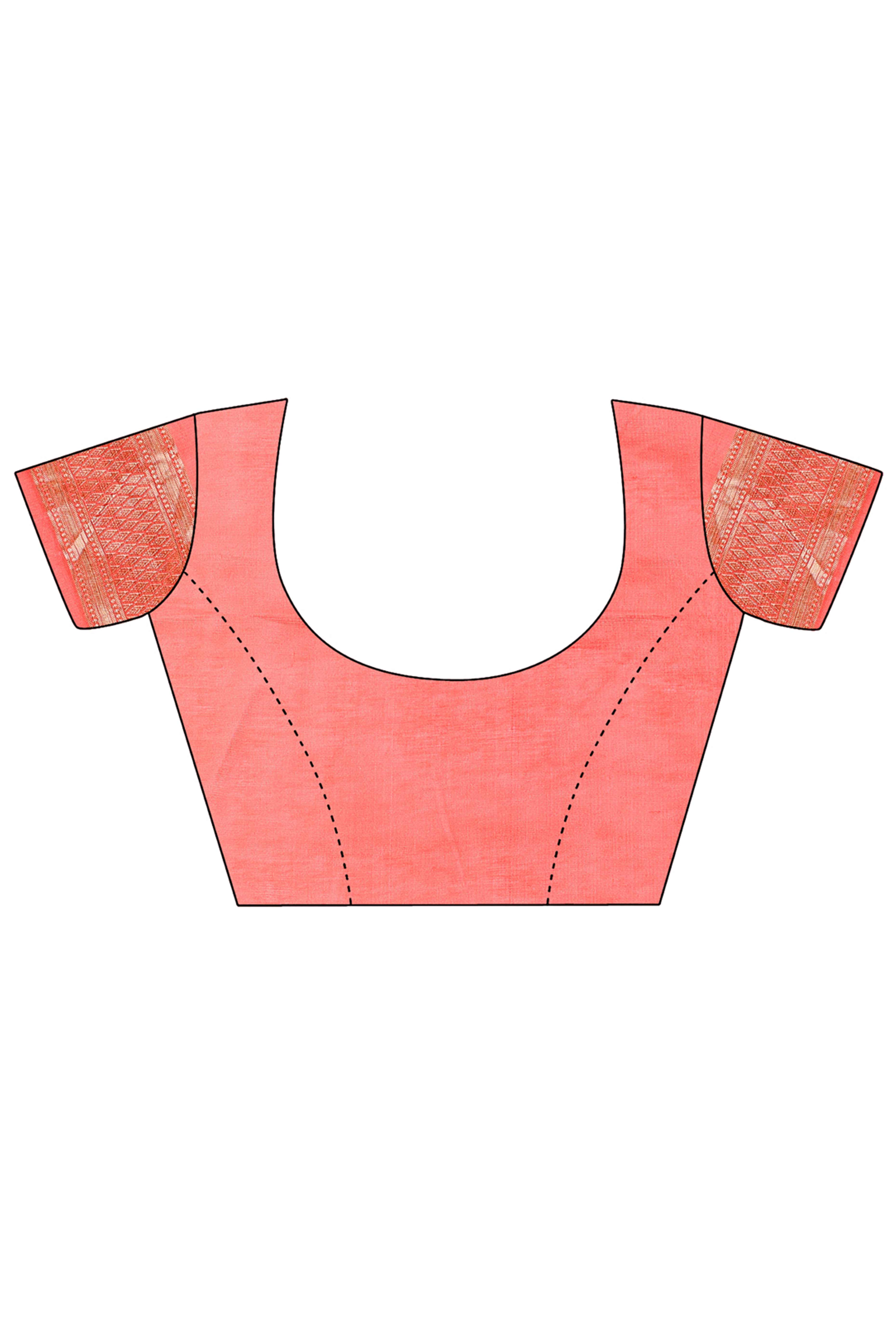 Peach Zari Butti Weaving Linen Cotton Saree