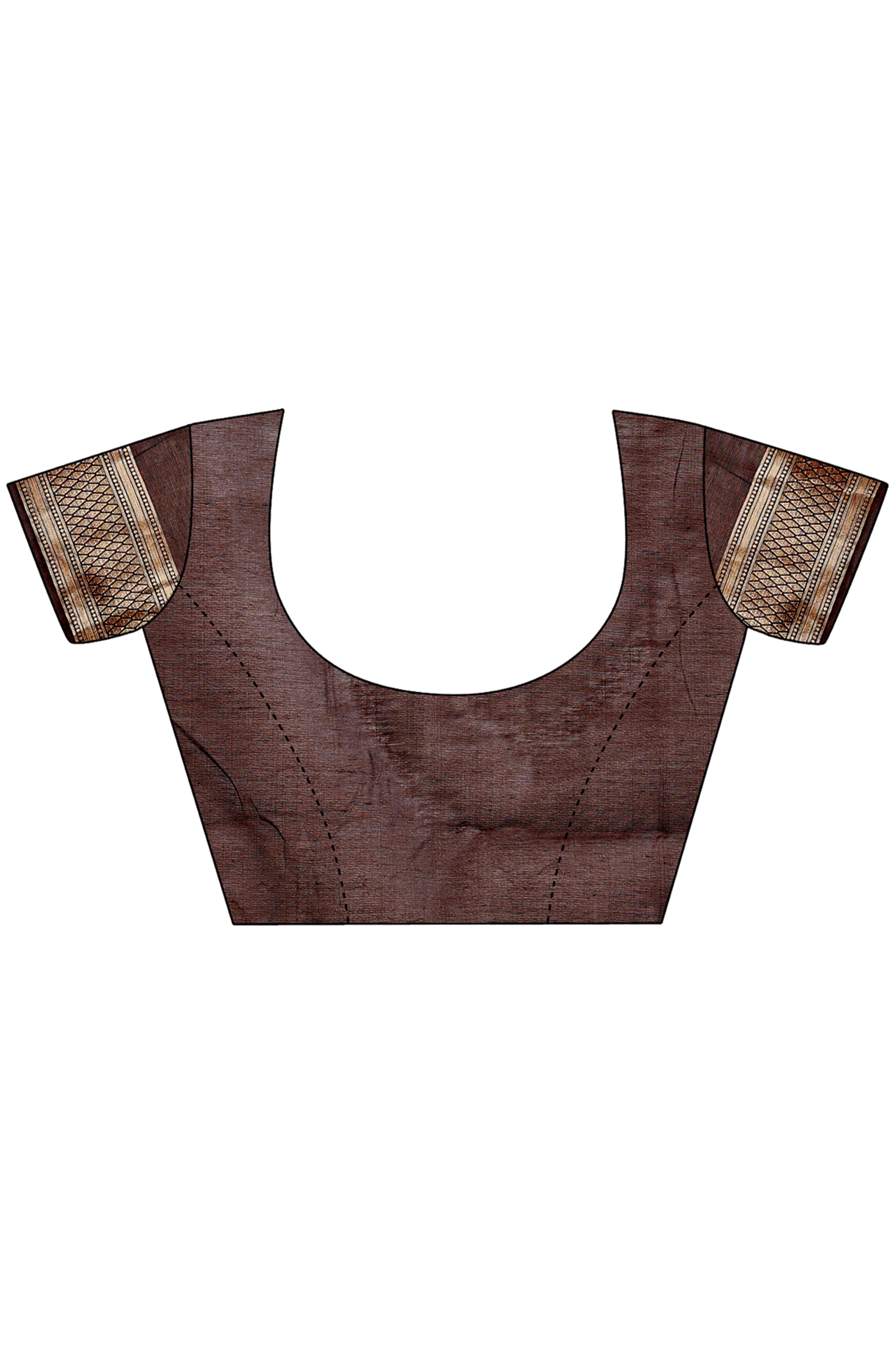 Brown Zari Butti Weaving Linen Cotton Saree