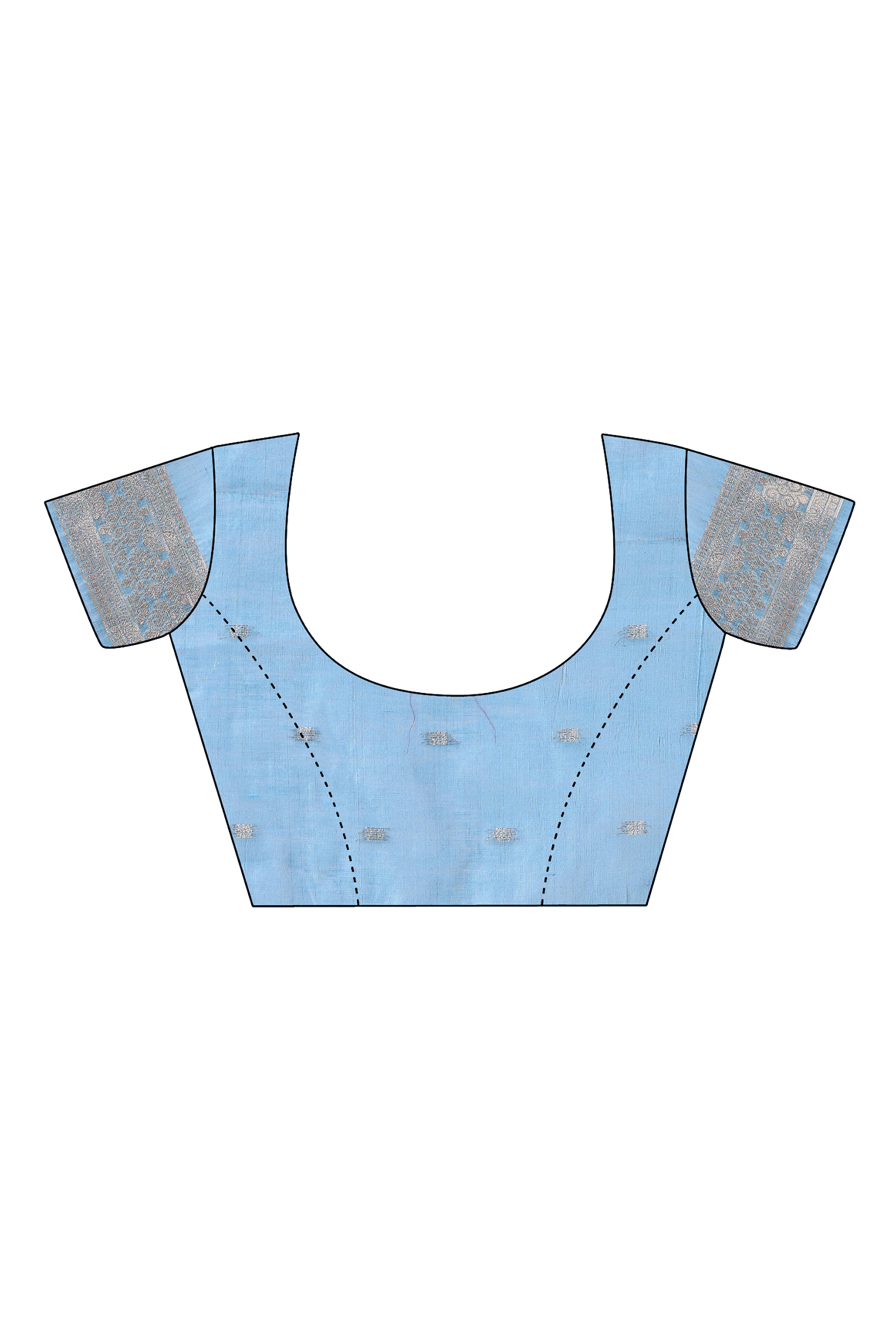 Floral Weaving On Bluish Grey Cotton Blend Saree With Tassels