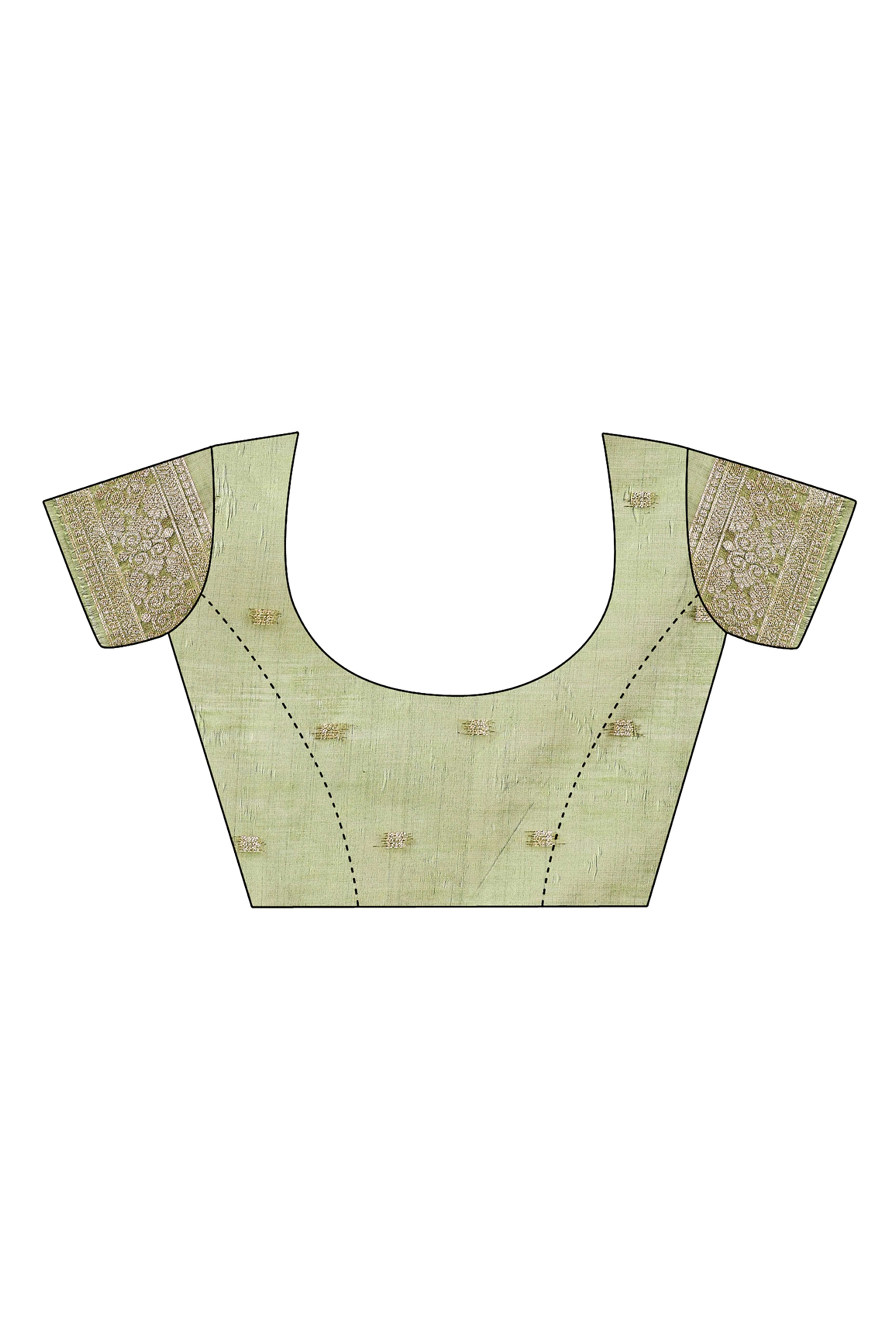 Floral Weaving On Mehendi Green Cotton Blend Saree With Tassels