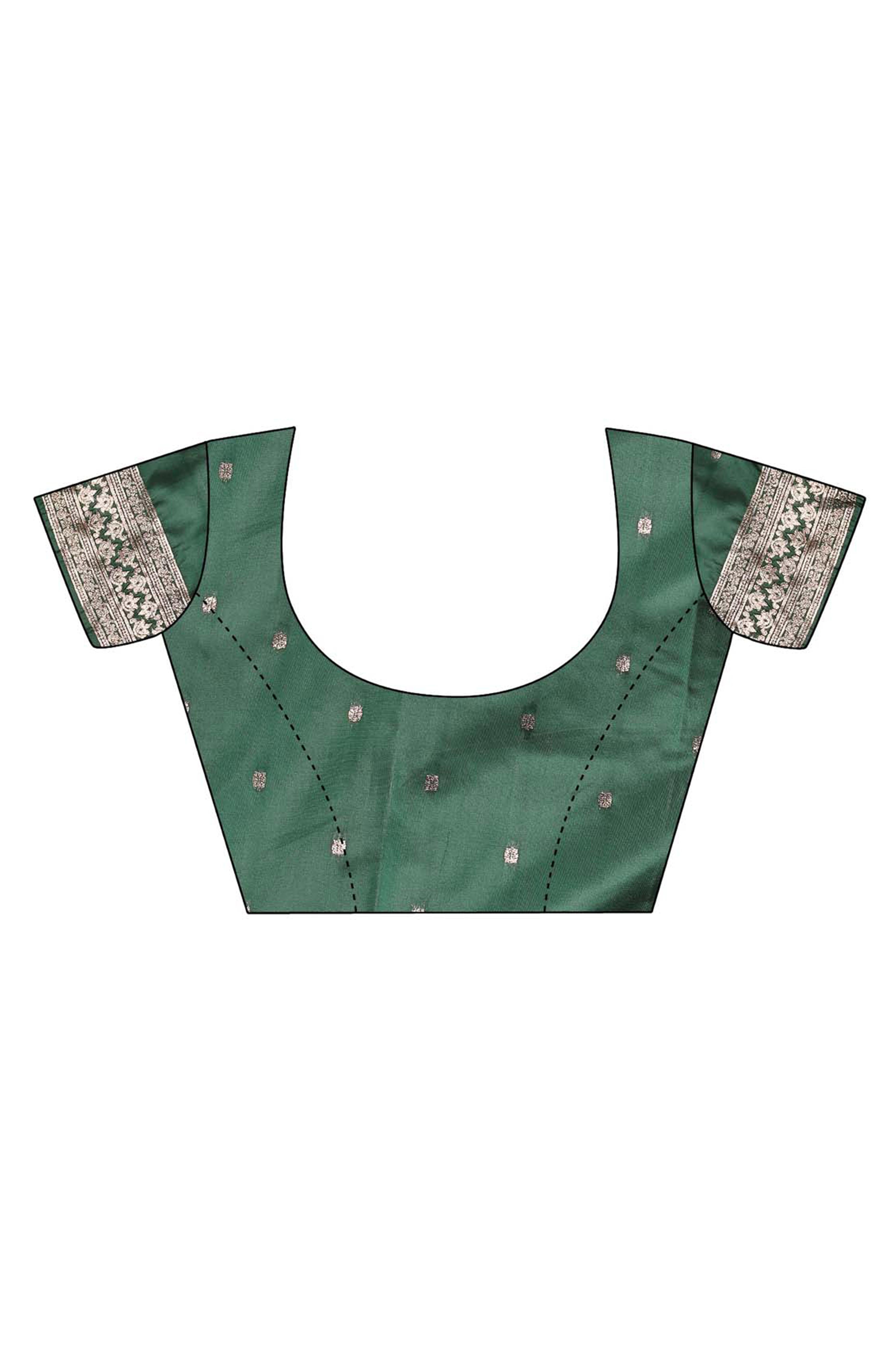 Dark Green Banarasi Silk Saree With Floral Zari Weaving & Elegant Tassels