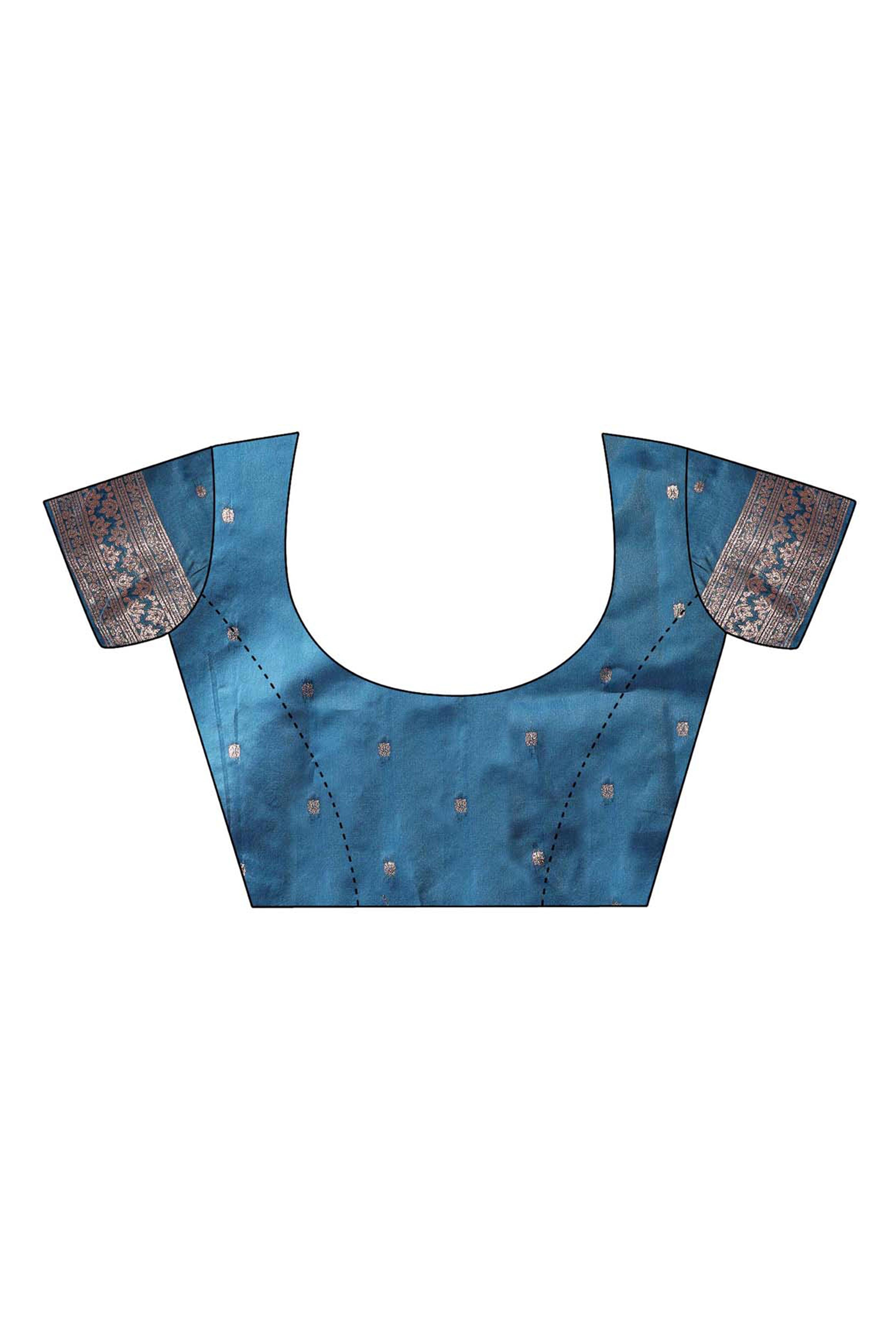 Deep Teal Blue Banarasi Silk Saree With Floral Zari Weaving & Elegant Tassels