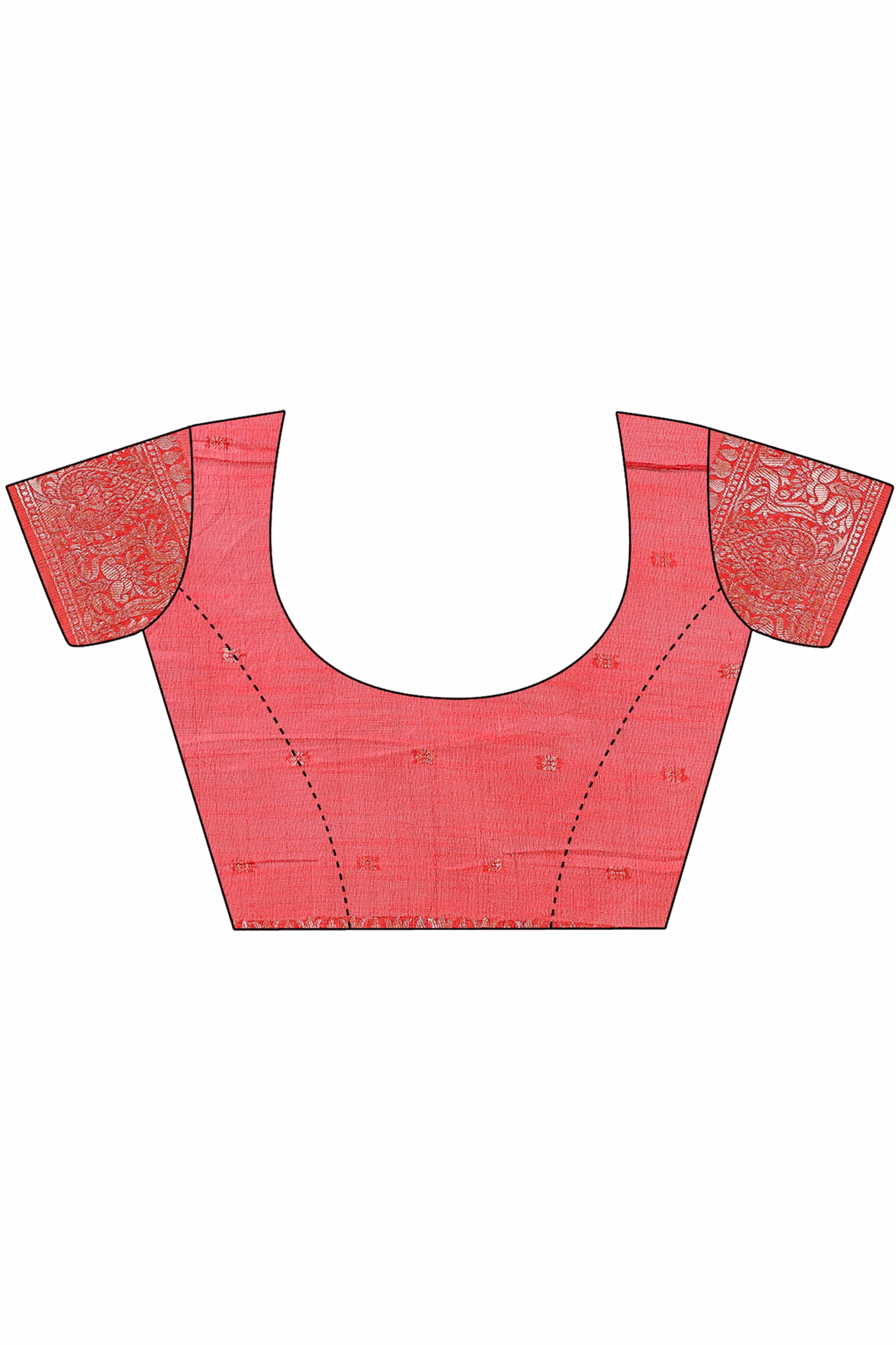 Red Linen Cotton Saree With Floral Zari Weaving & Delicate Tassel Border