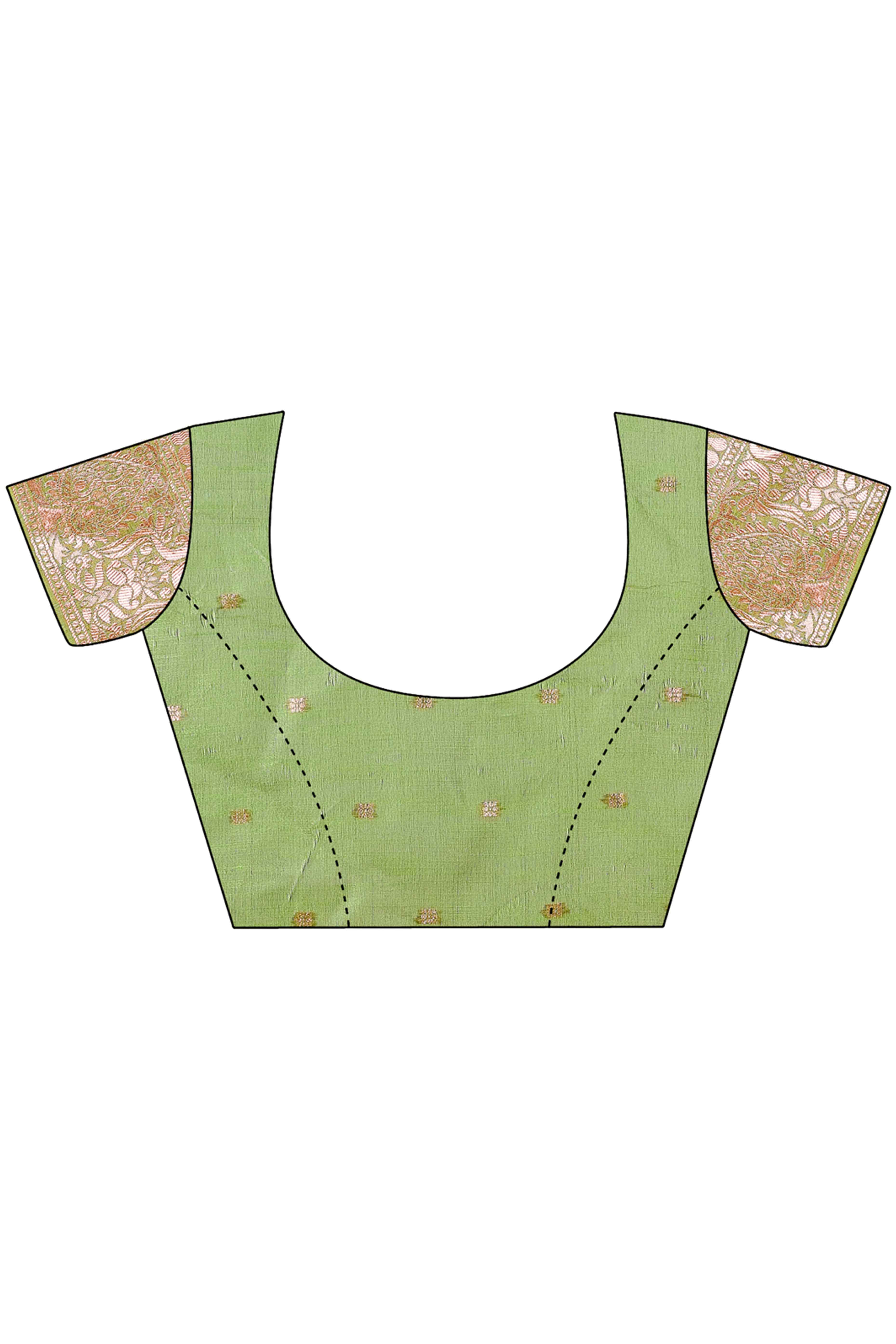 Green Linen Cotton Saree With Floral Zari Weaving & Delicate Tassel Border