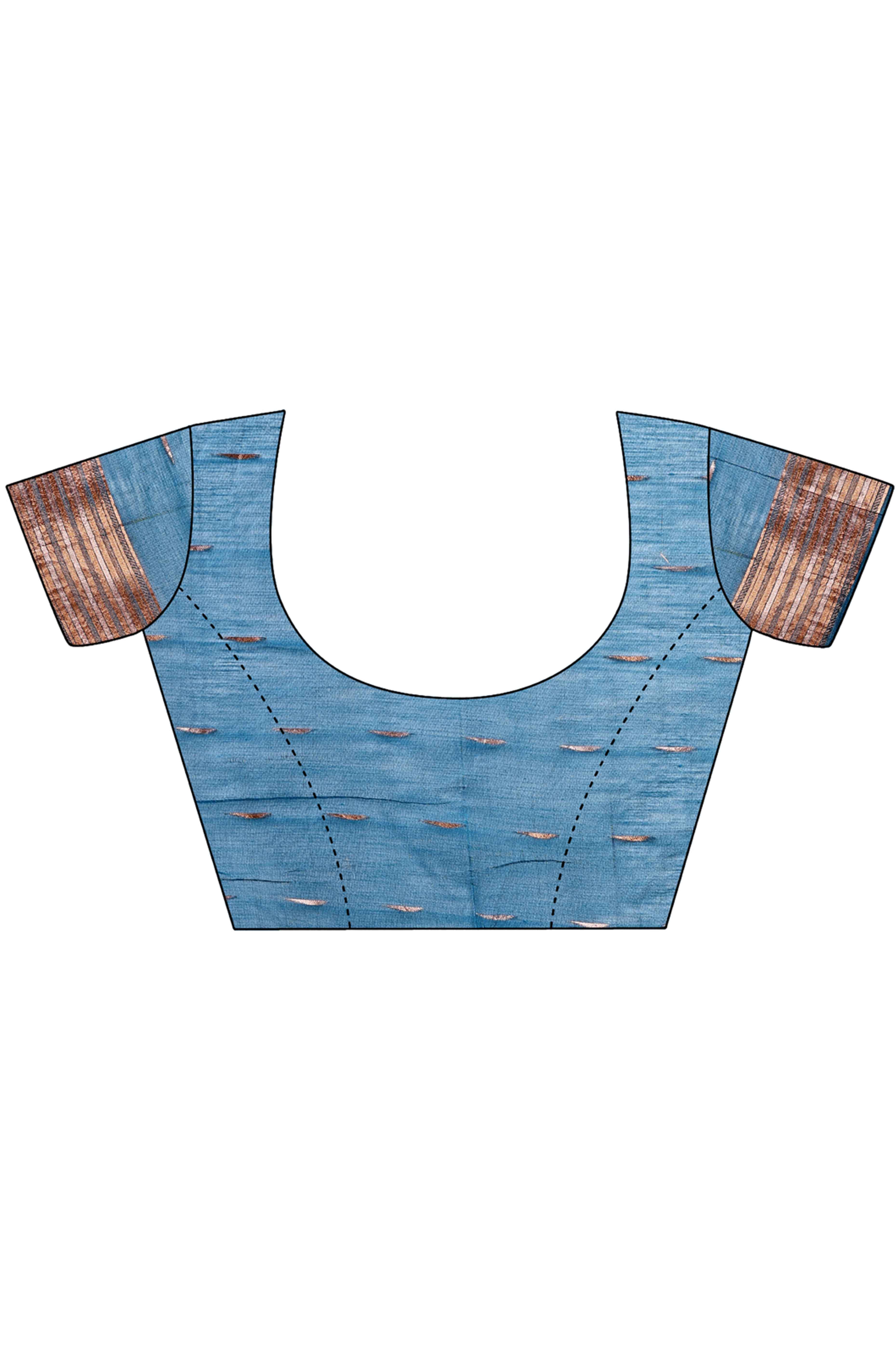 Blue Saree In Linen Cotton With Exquisite Zari Weaving & Subtle Tassel Border