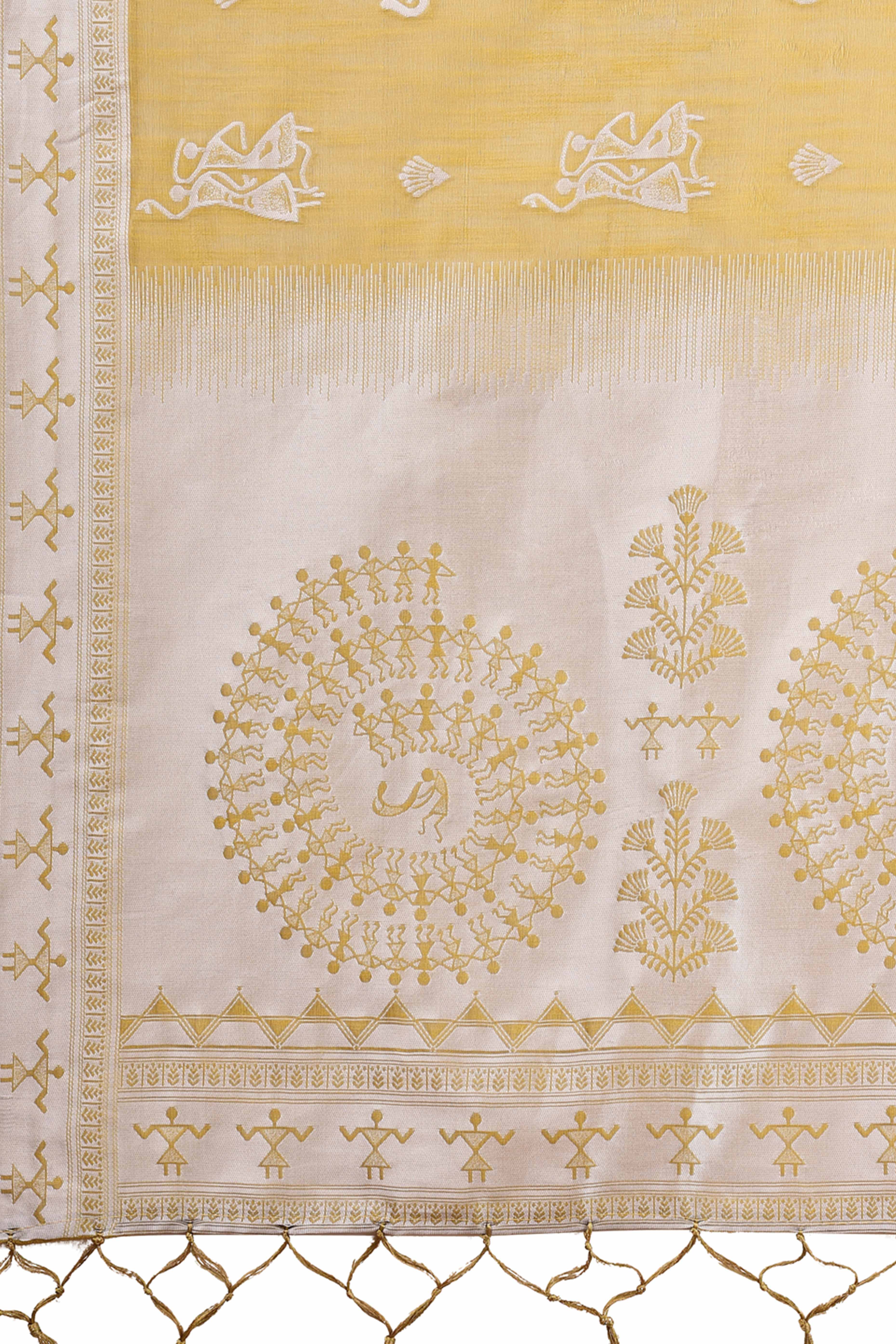 Olive Ethnic Saree in Soft Linen Cotton Fabric Featuring Warli Art Weaving